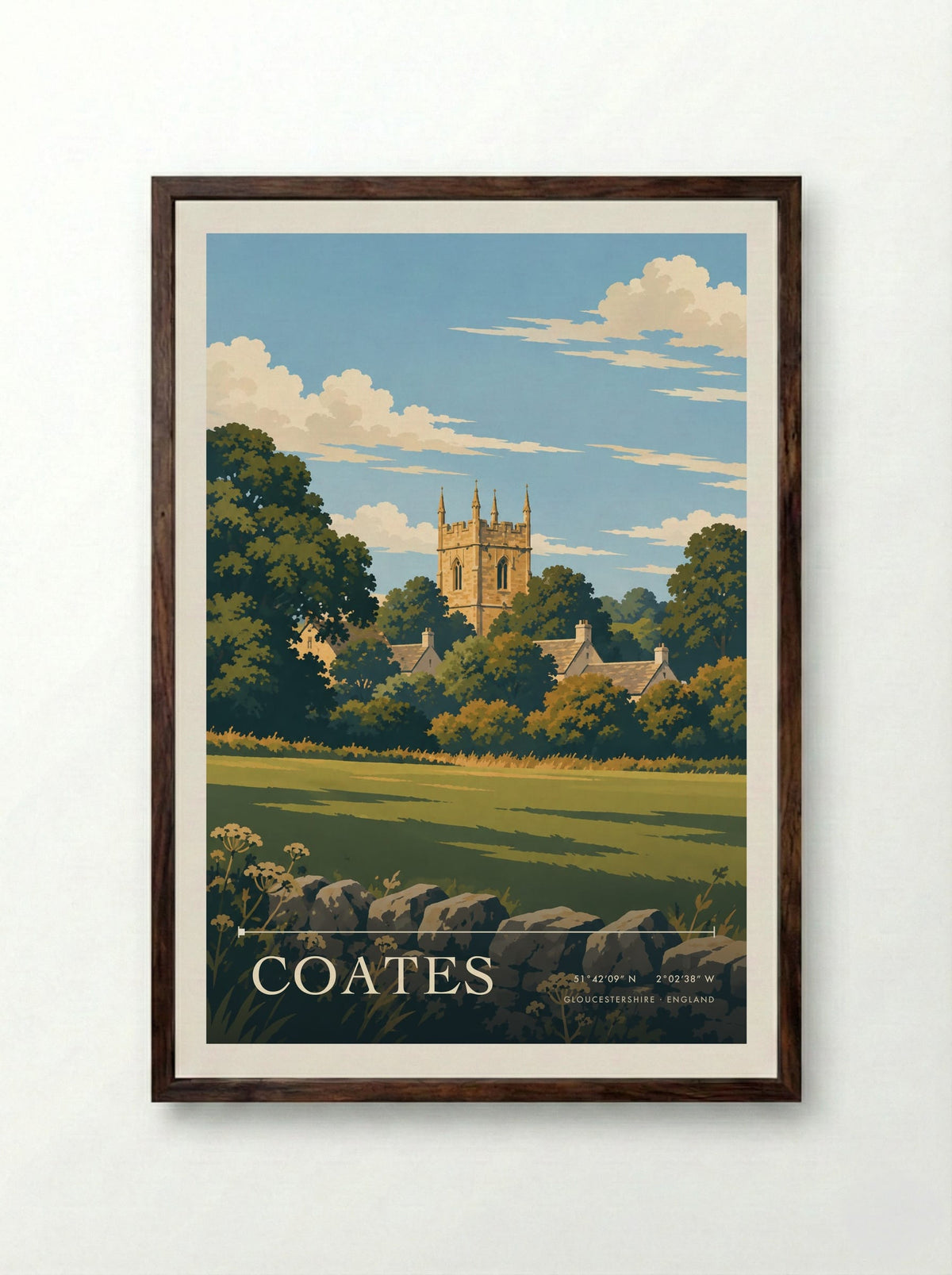 Coates, Gloucestershire | Travel Poster - Framed Print Dark Wood