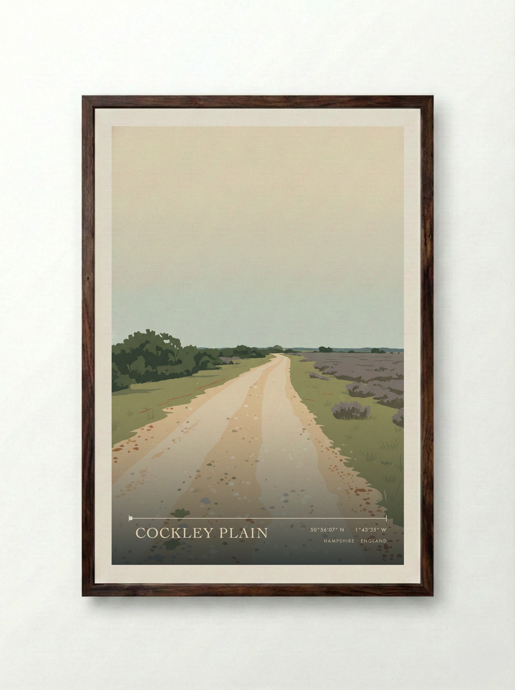 Cockley Plain Hampshire England Travel Poster - Framed Print Dark Wood