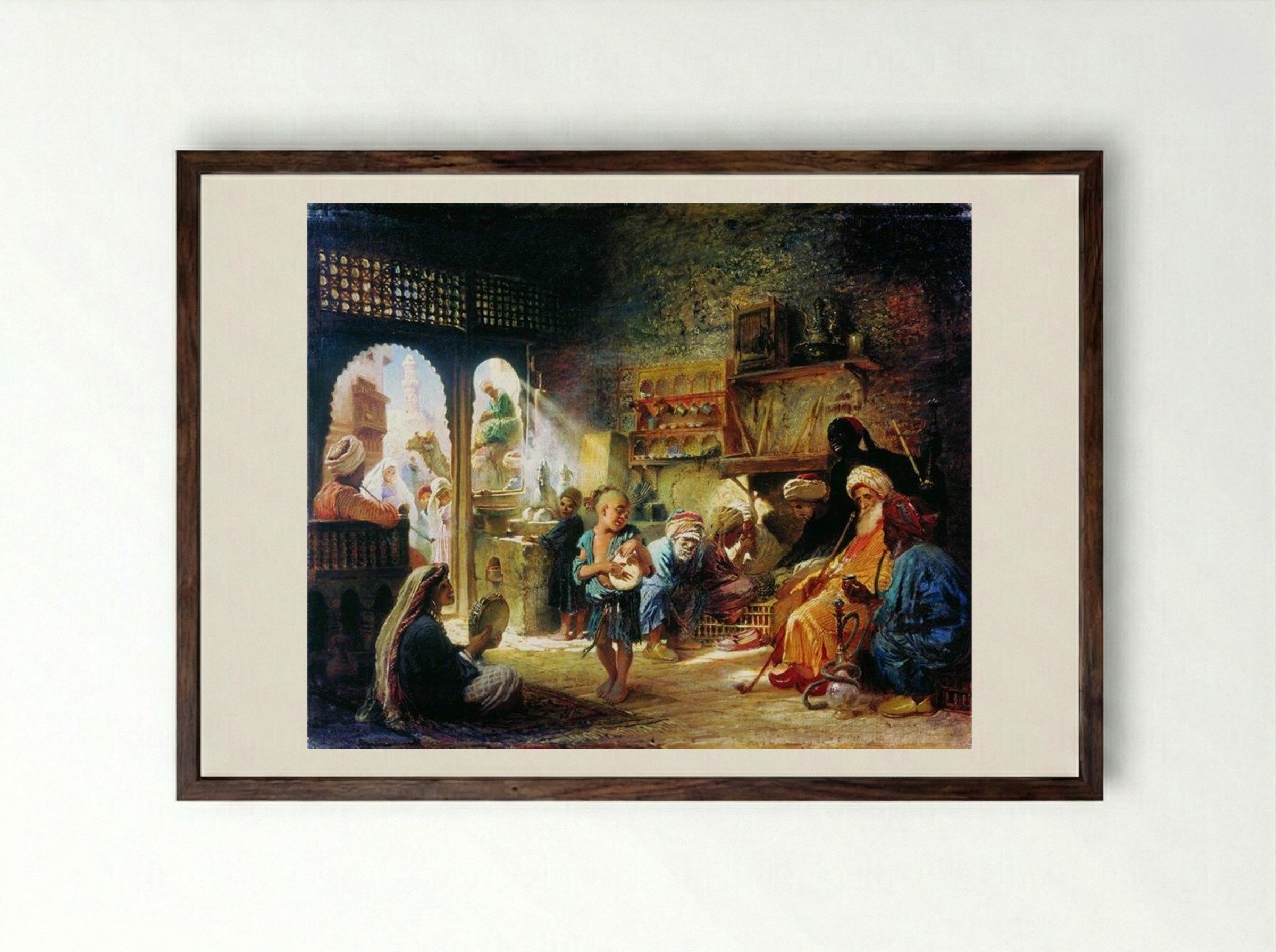 Coffee House in Cairo - Konstantin Makovsky - Framed Print Dark Wood