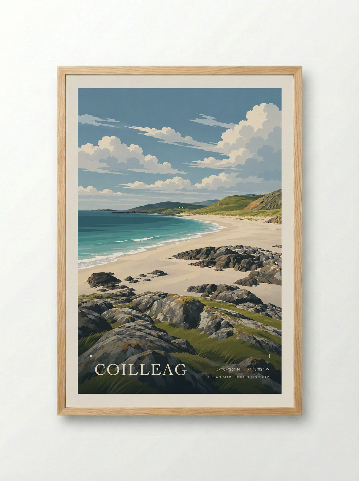 Coilleag, Eilean Siar | Travel Poster - Framed Print Wood