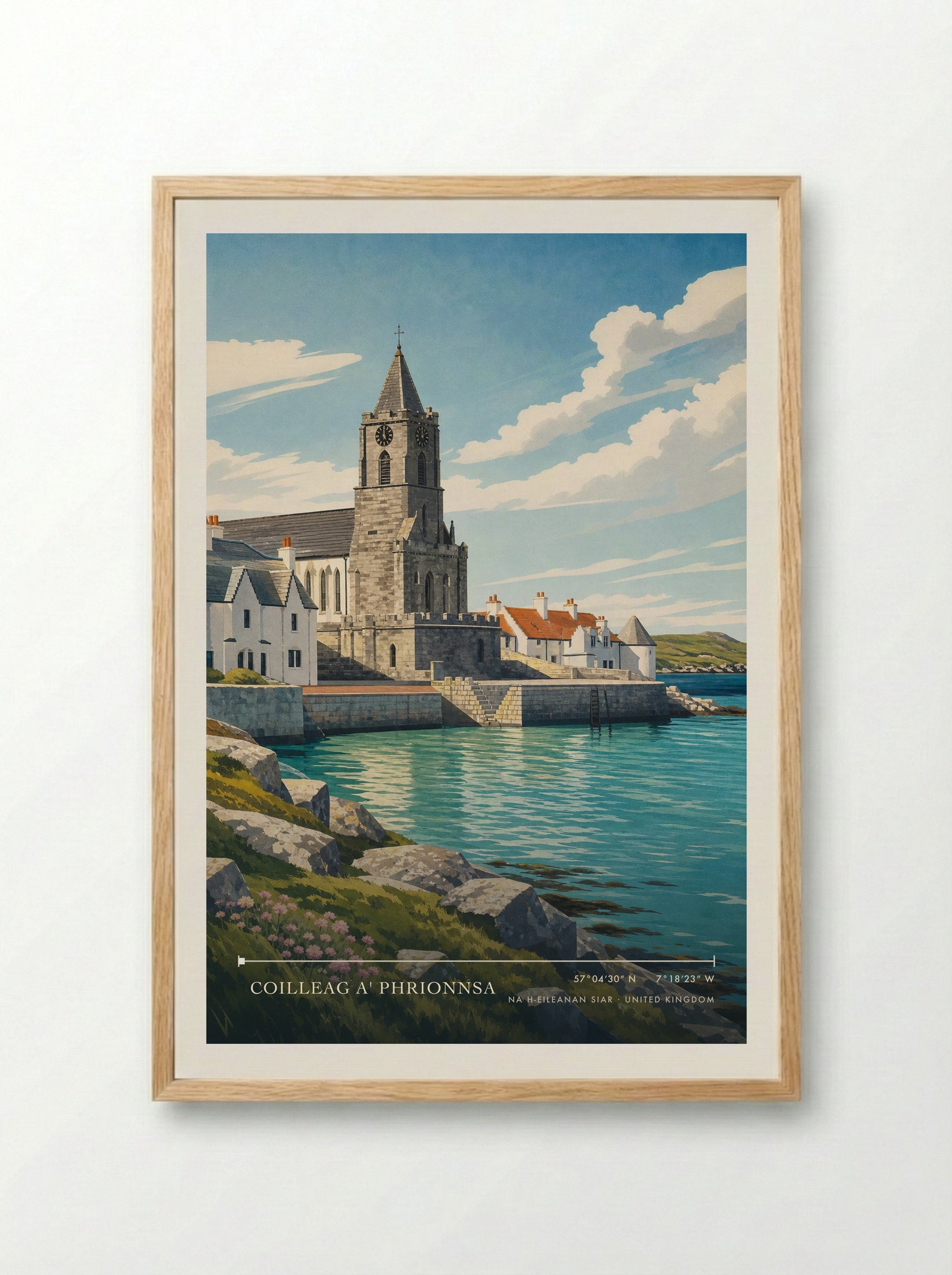 Coilleag a' Phrionnsa Na h-Eileanan Siar United Kingdom Travel Poster - Framed Print Wood