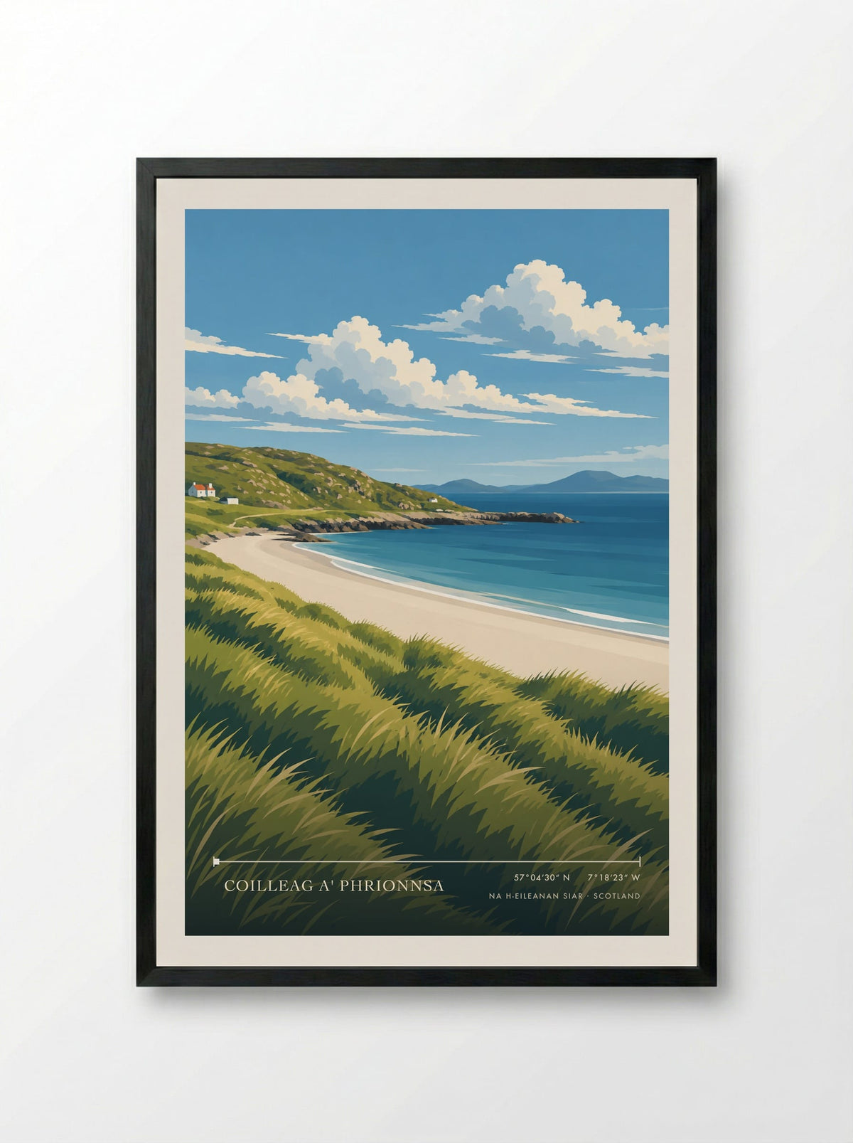Coilleag a' Phrionnsa, Na h-Eileanan Siar | Travel Poster - Framed Print Black