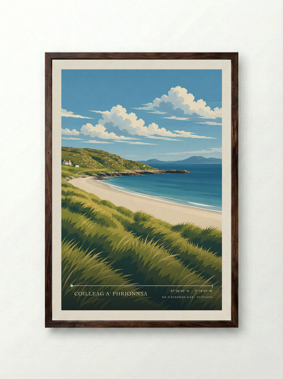 Coilleag a' Phrionnsa, Na h-Eileanan Siar | Travel Poster - Framed Print Dark Wood