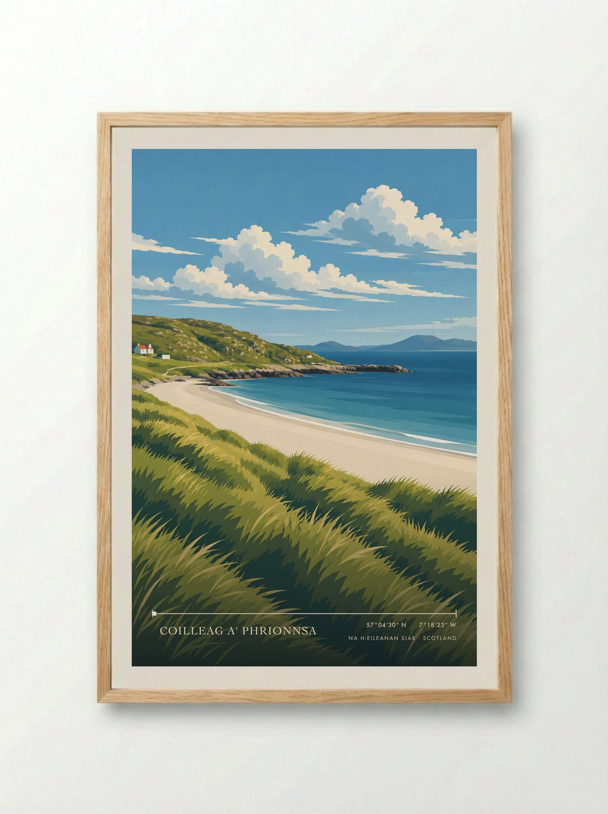 Coilleag a' Phrionnsa, Na h-Eileanan Siar | Travel Poster - Framed Print Wood