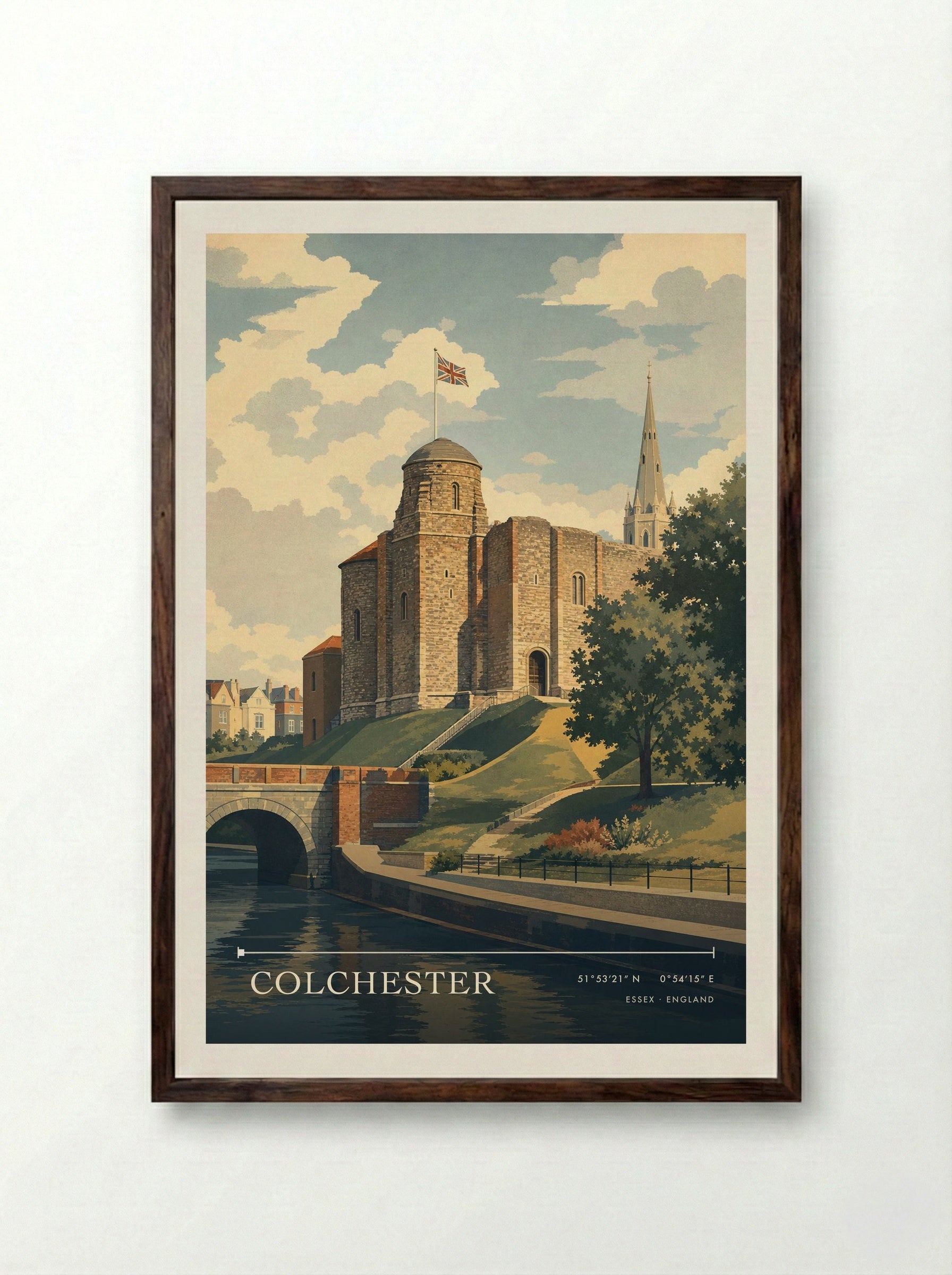 Colchester Essex England Travel Poster - Framed Print Dark Wood