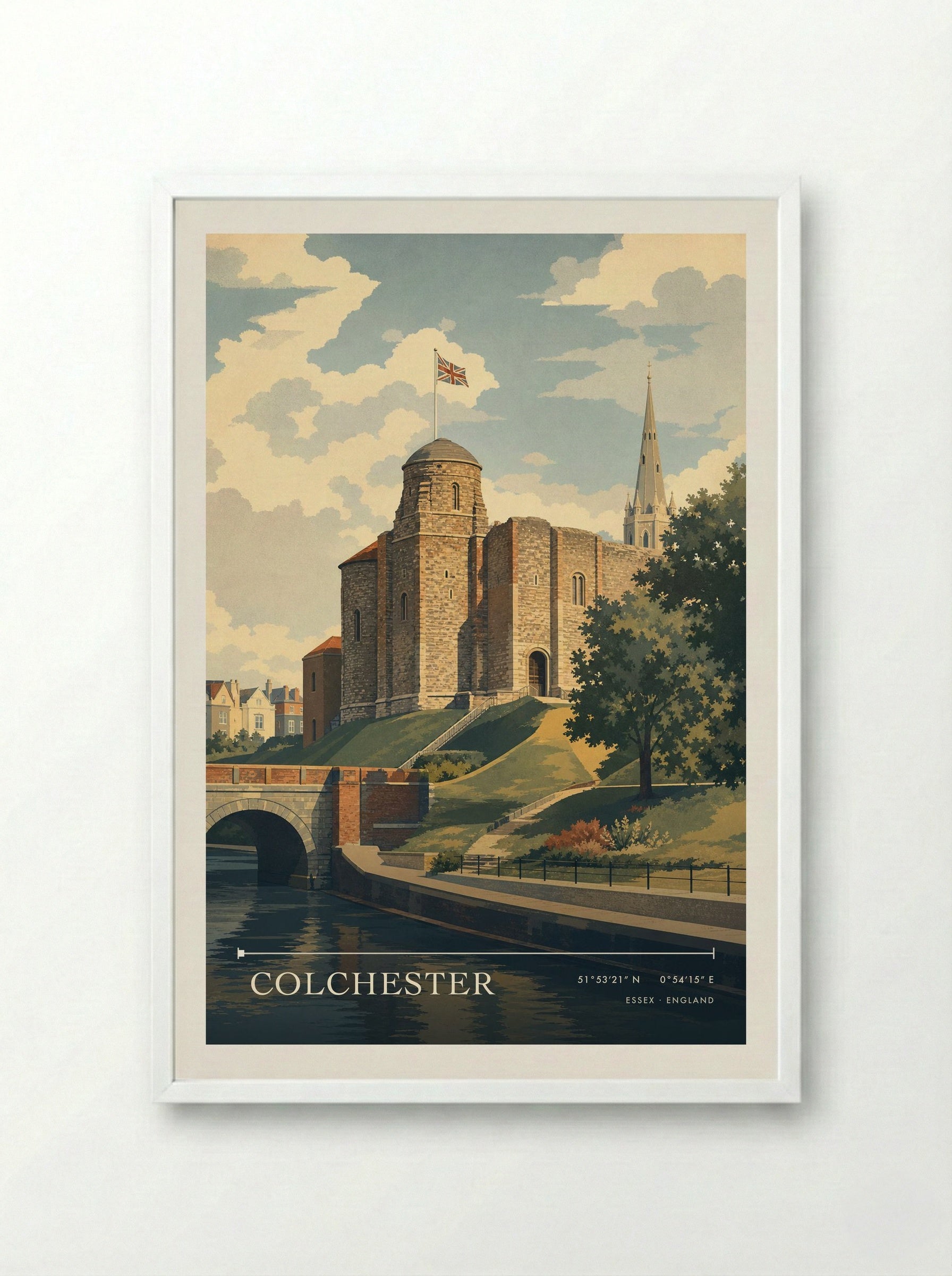 Colchester Essex England Travel Poster - Framed Print White