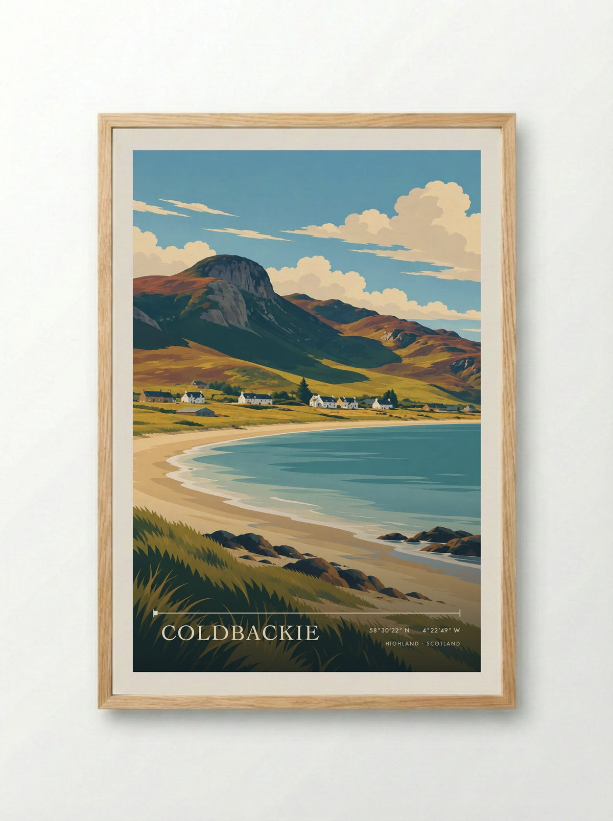 Coldbackie, Highland | Travel Poster - Framed Print Wood