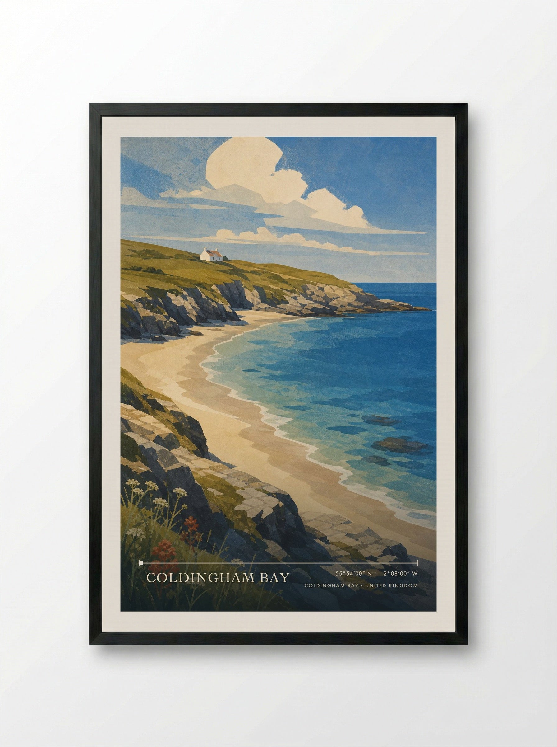 Coldingham Bay United Kingdom Travel Poster - Framed Print Black