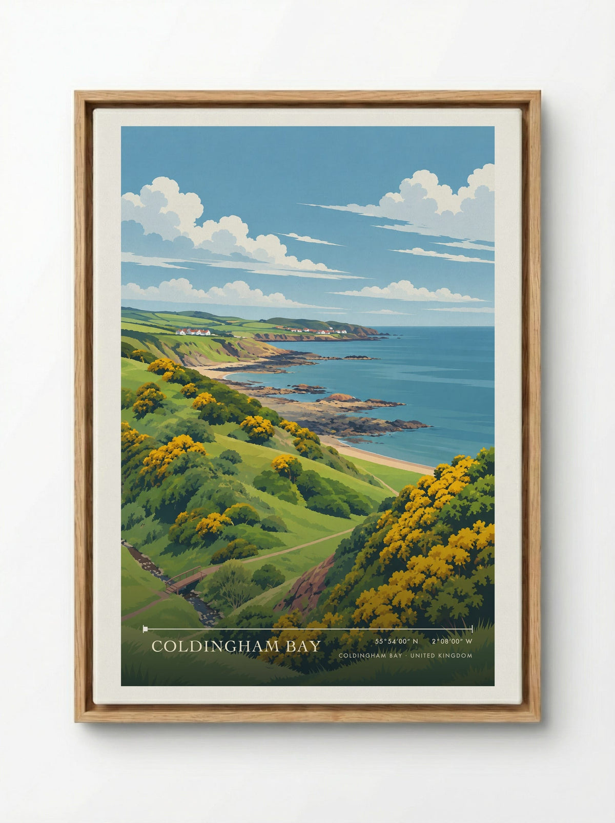 Coldingham Bay | Travel Poster - Framed Canvas Wood