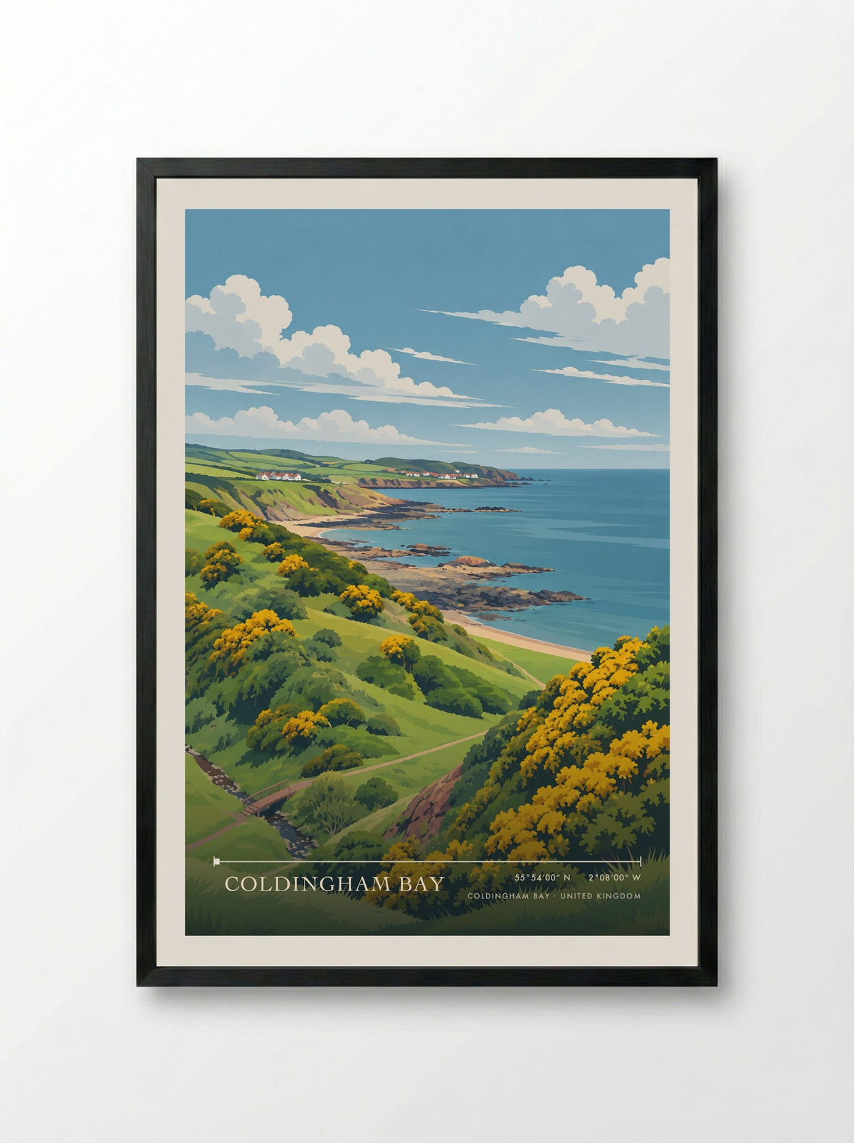 Coldingham Bay | Travel Poster - Framed Print Black