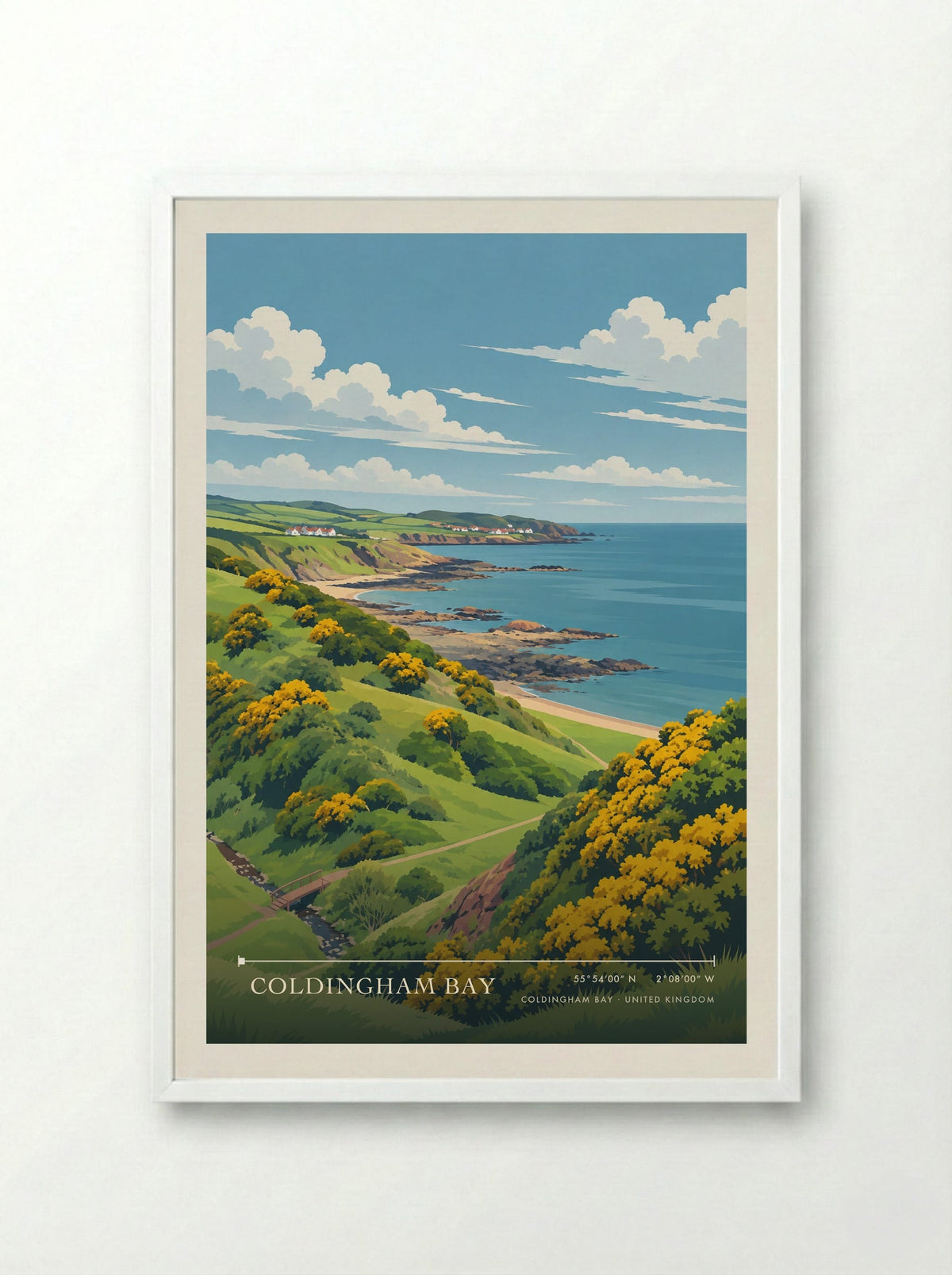 Coldingham Bay | Travel Poster - Framed Print White