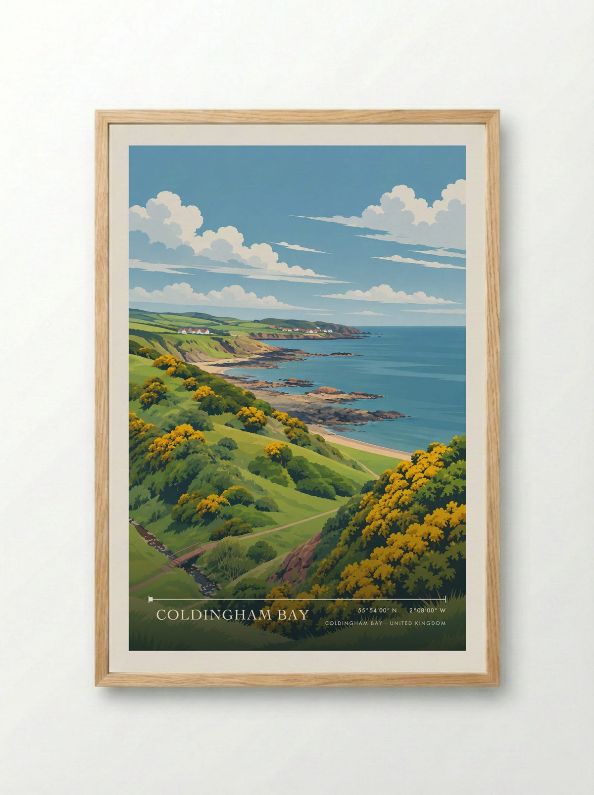 Coldingham Bay | Travel Poster - Framed Print Wood