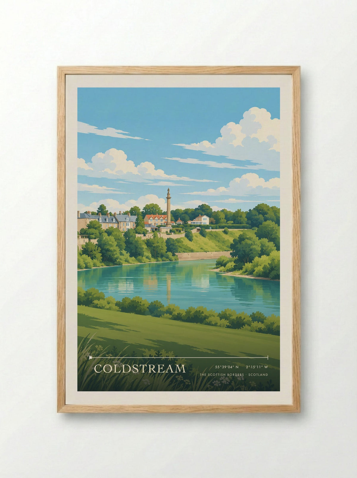Coldstream, The Scottish Borders | Travel Poster - Framed Print Wood