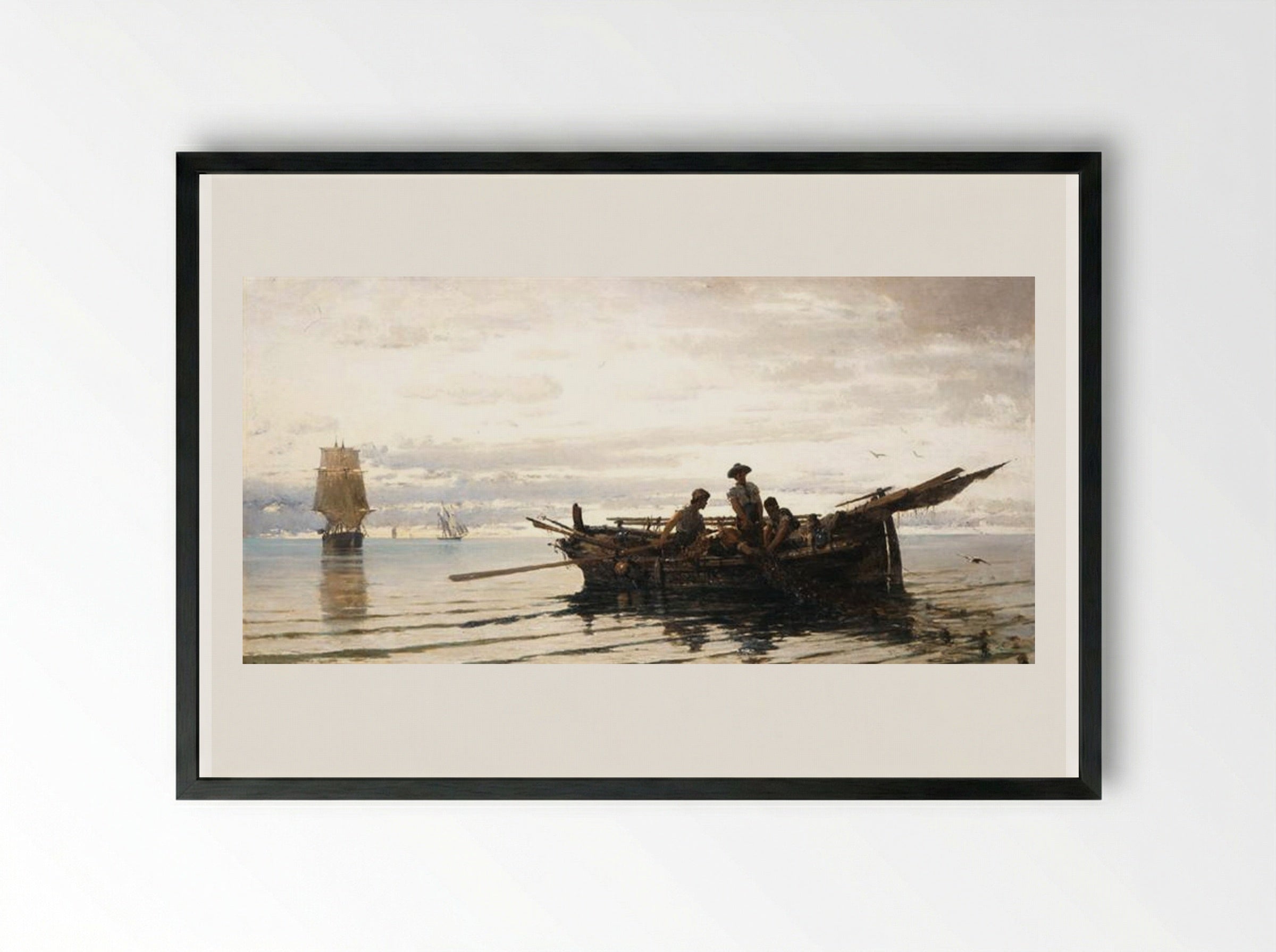 Collecting the Nets - Konstantinos Volanakis - Framed Print Black