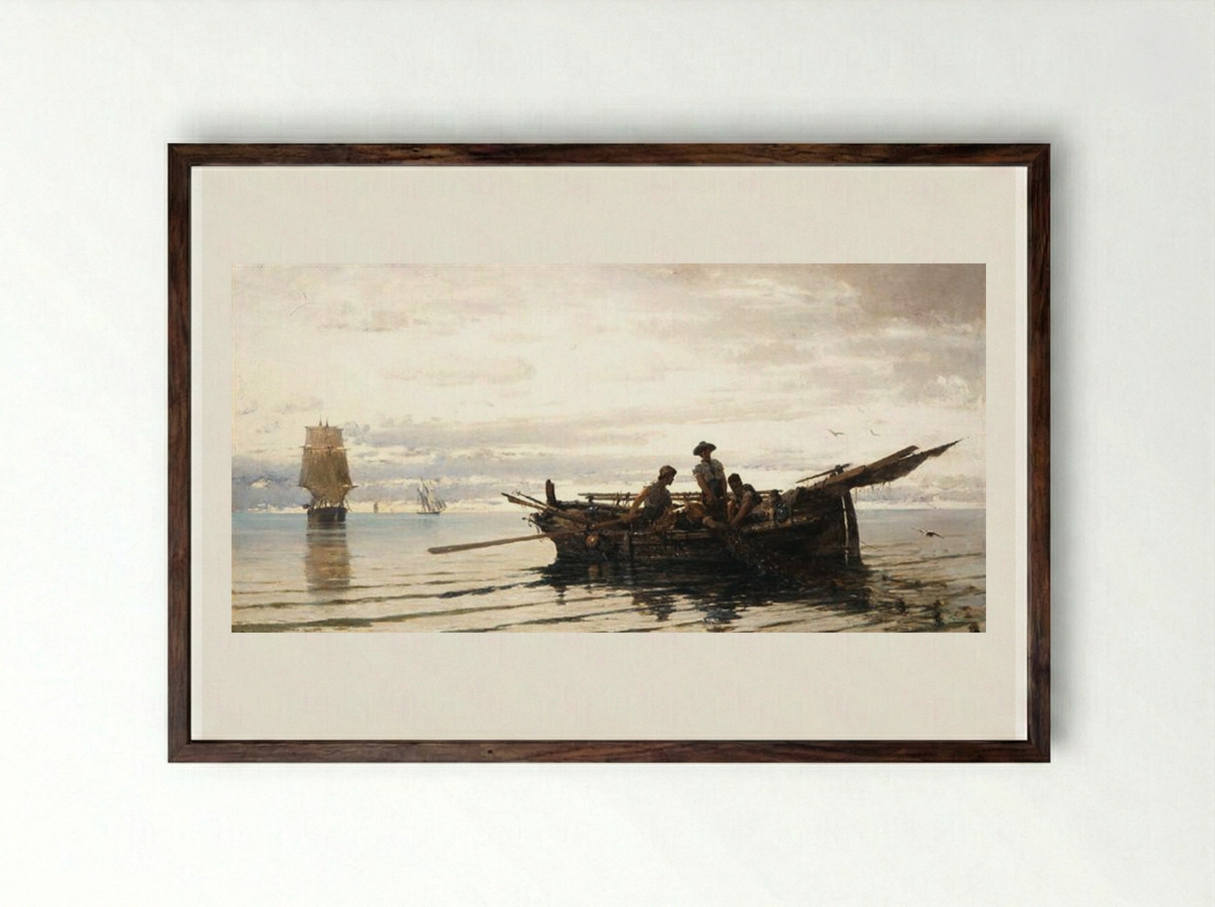 Collecting the Nets - Konstantinos Volanakis - Framed Print Dark Wood