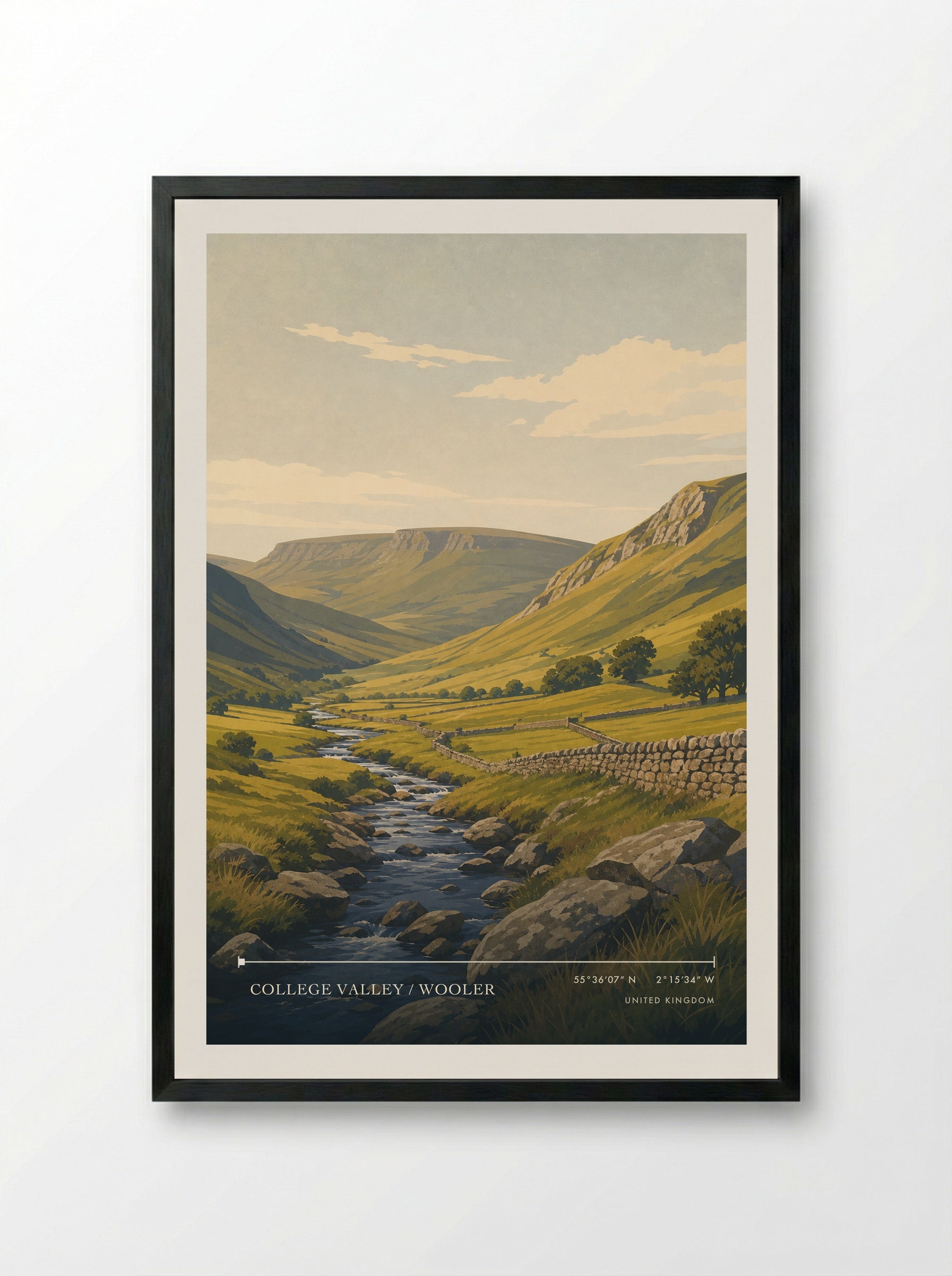 College Valley / Wooler United Kingdom Travel Poster - Framed Print Black