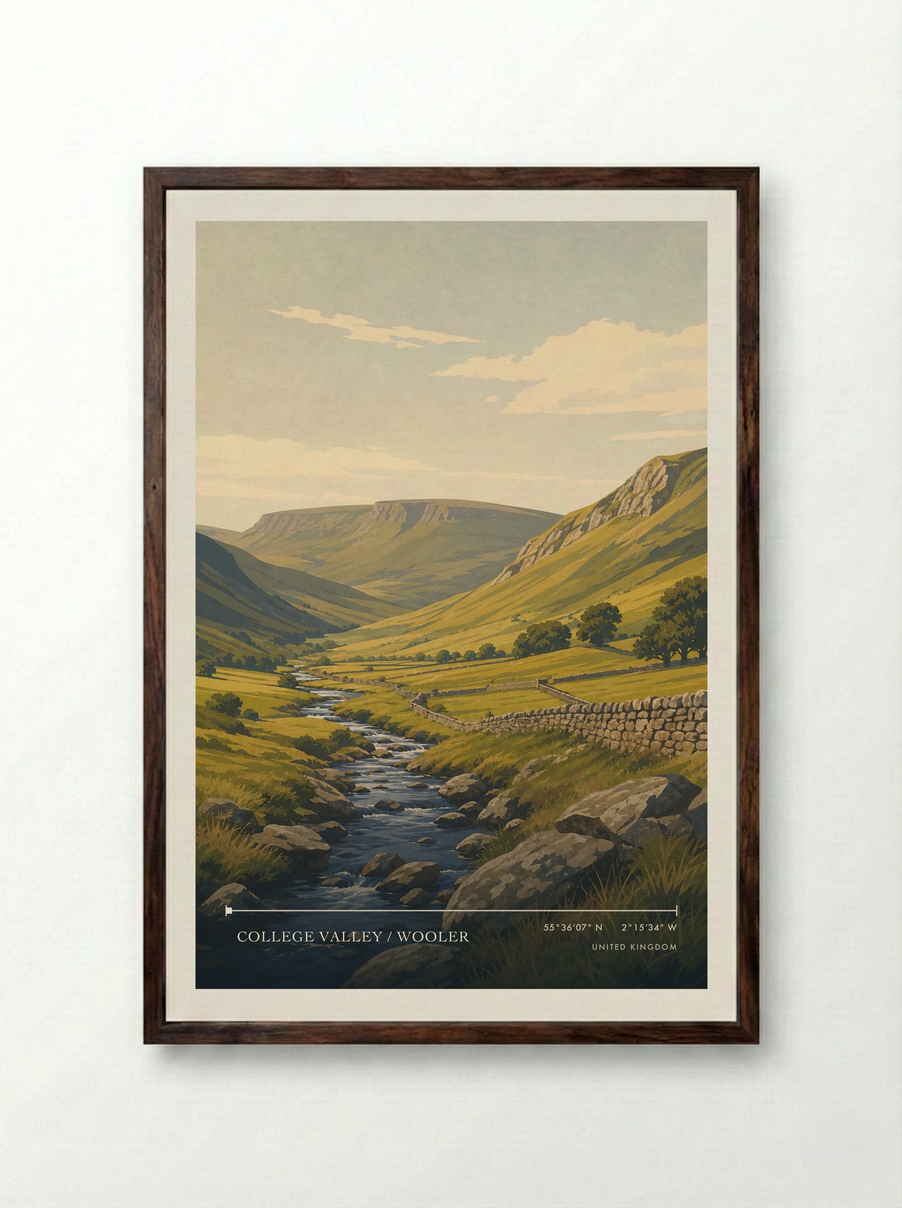 College Valley / Wooler United Kingdom Travel Poster - Framed Print Dark Wood