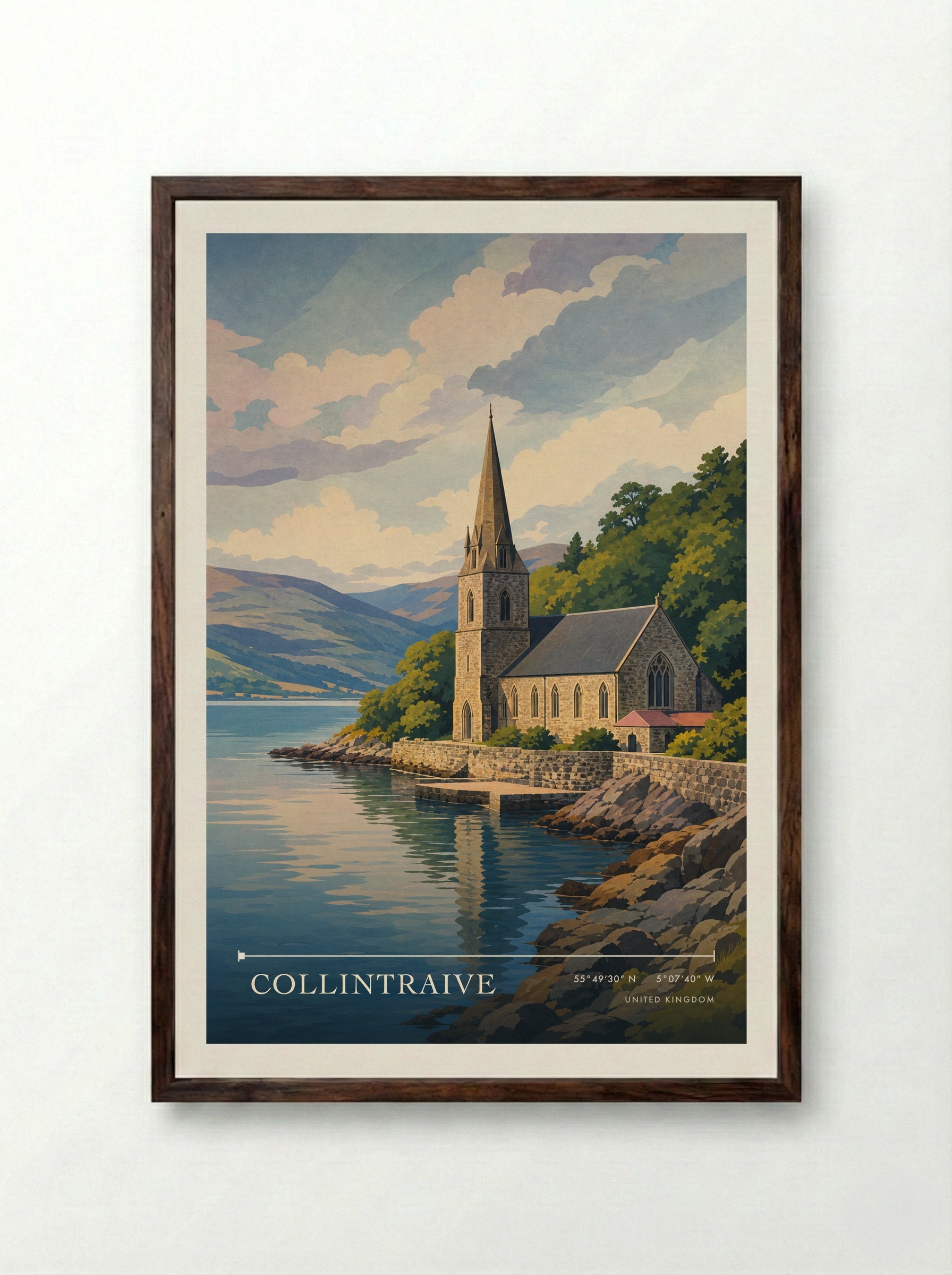 Collintraive United Kingdom Travel Poster - Framed Print Dark Wood