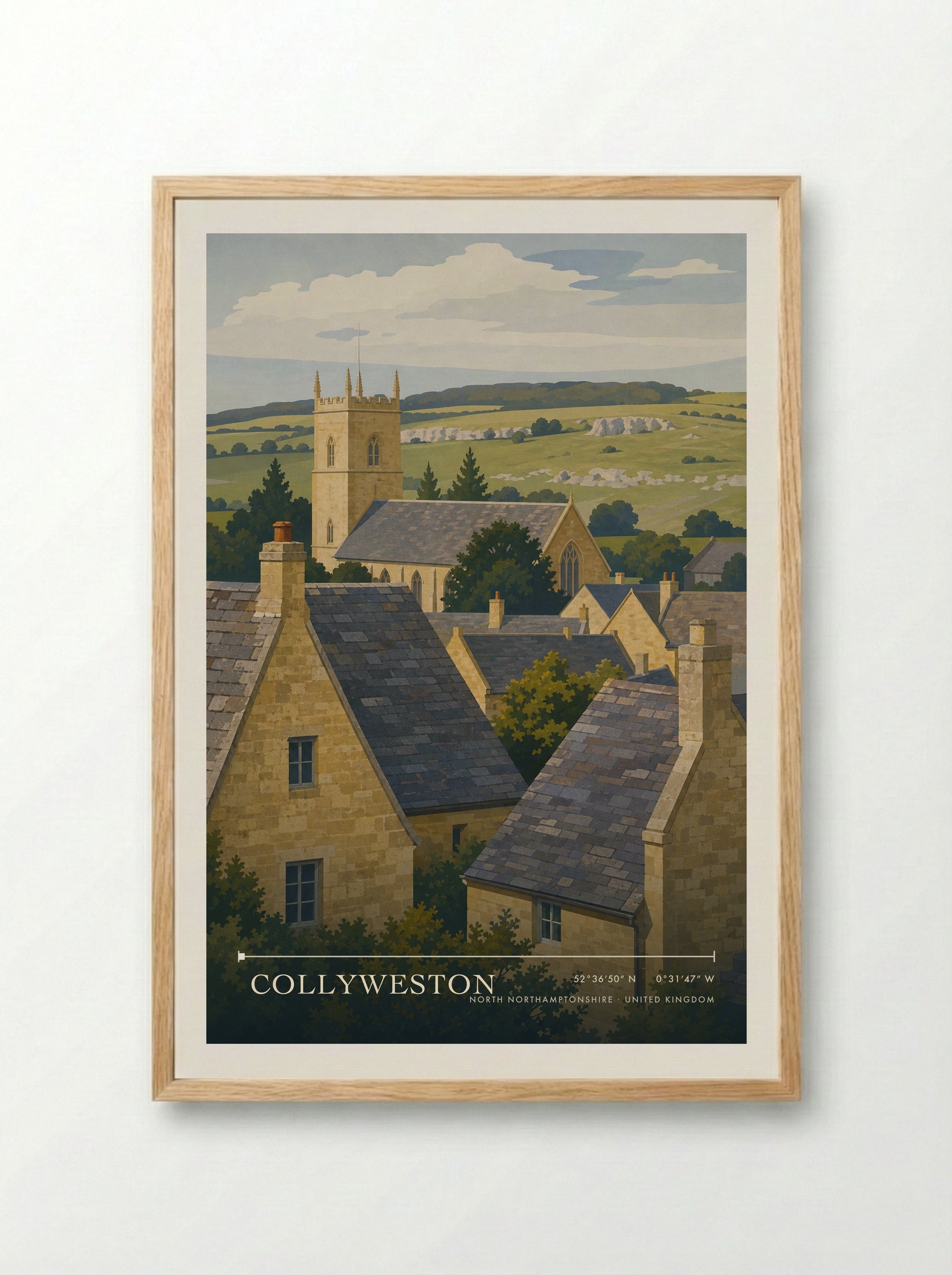 Collyweston North Northamptonshire United Kingdom Travel Poster - Framed Print Wood