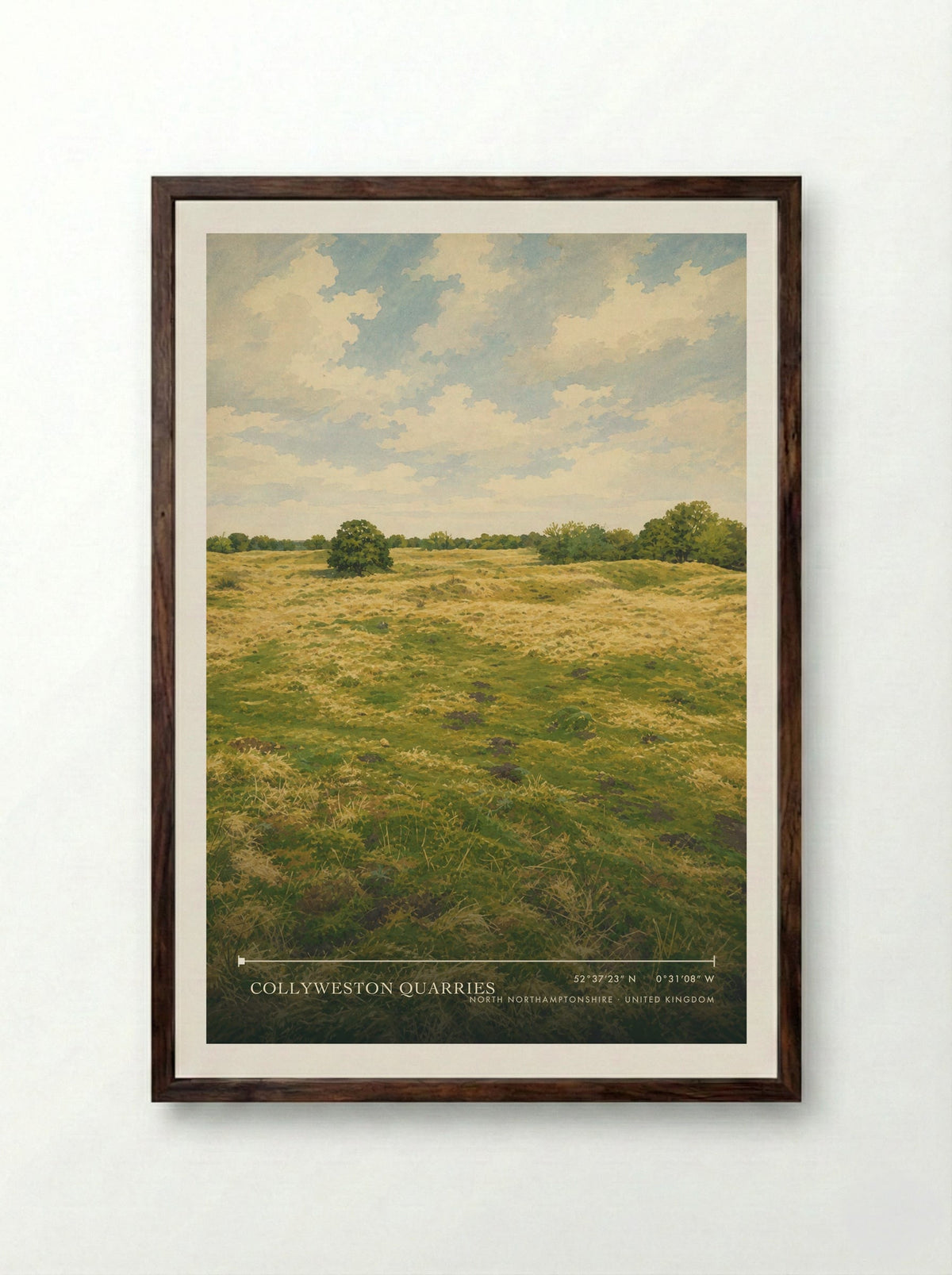 Collyweston Quarries North Northamptonshire United Kingdom Travel Poster - Framed Print Dark Wood