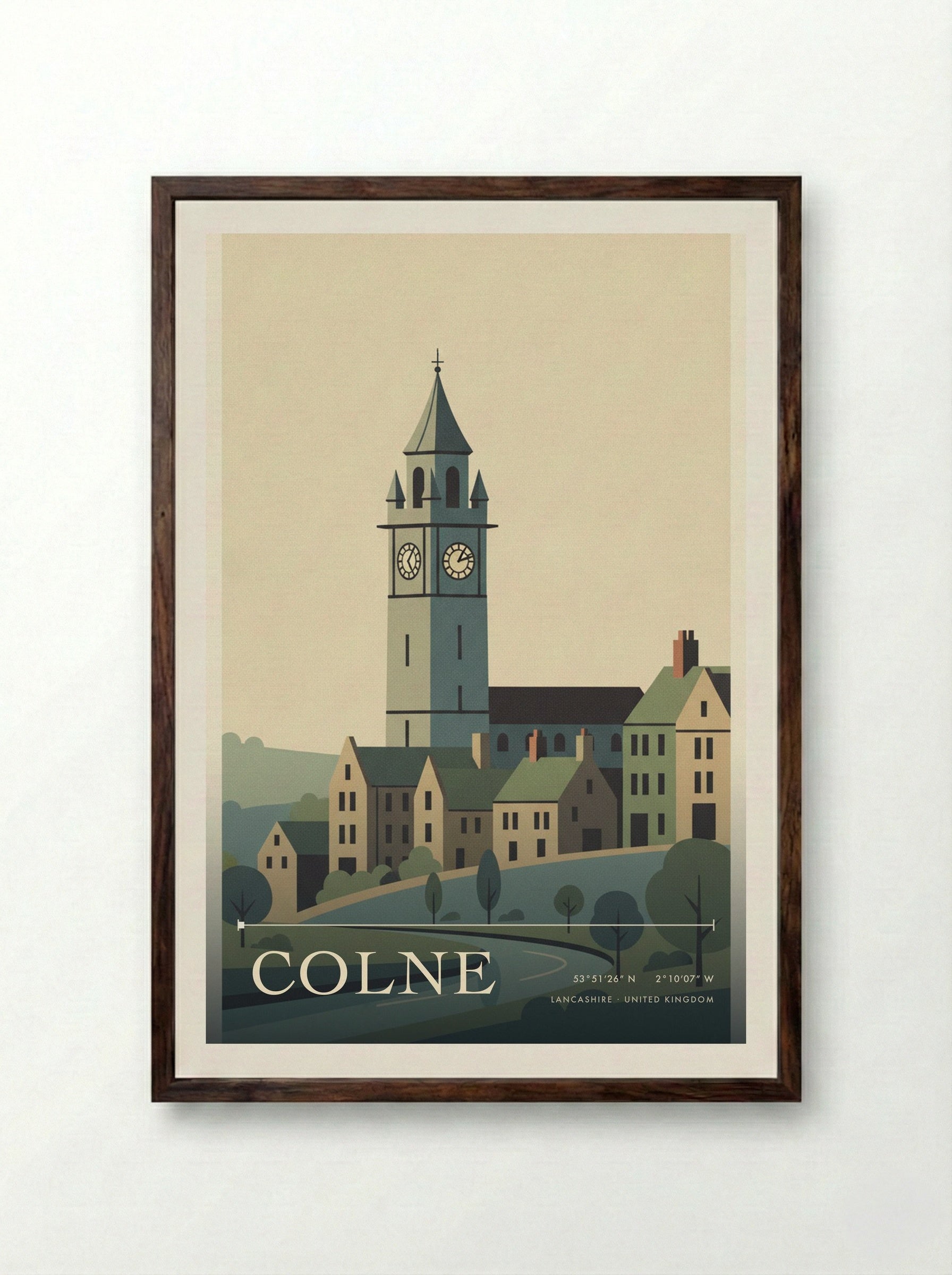 Colne Lancashire United Kingdom Travel Poster - Framed Print Dark Wood