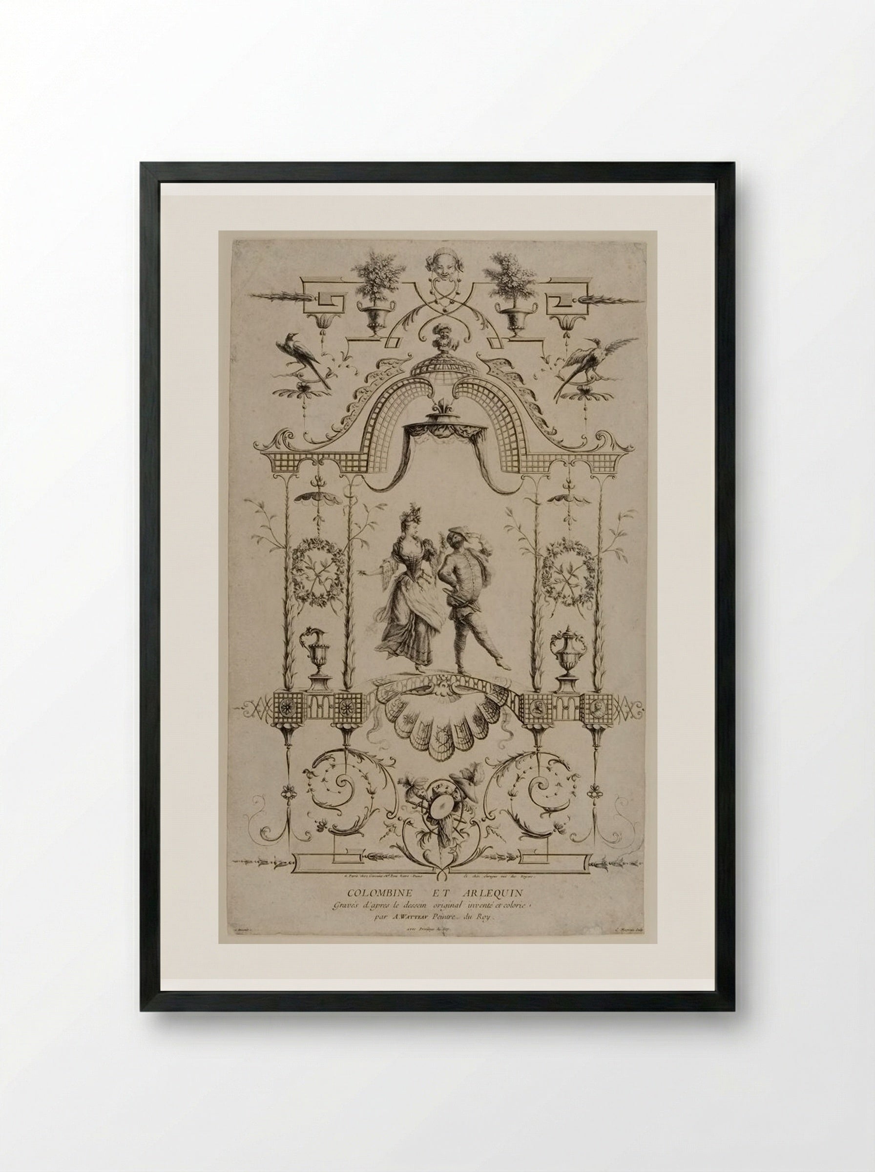 Colombine et Arlequin - Jean Moyreau - Framed Print Black