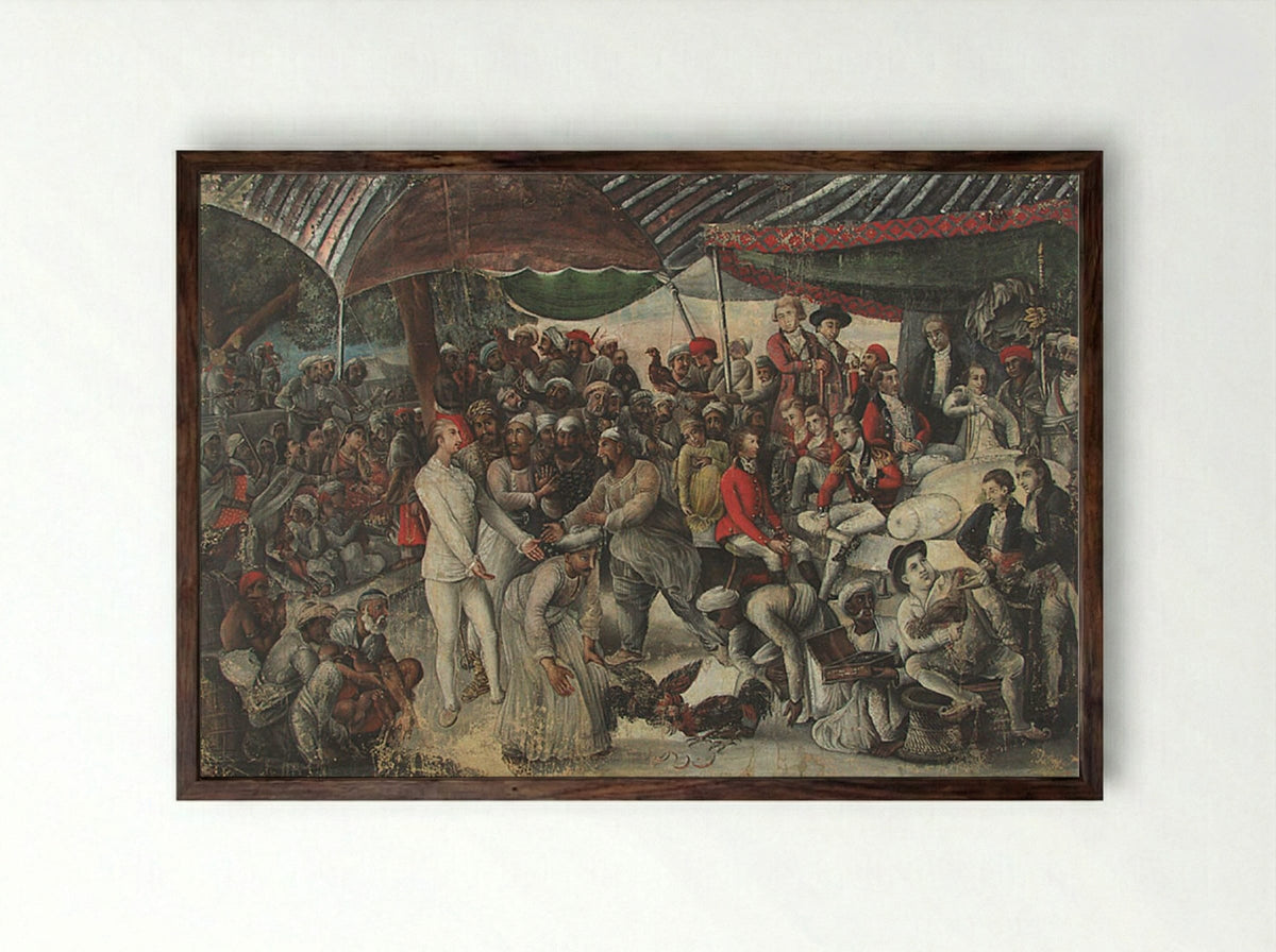 Colonel Mordaunt's Cockfight - Johan Zoffany - Framed Print Dark Wood
