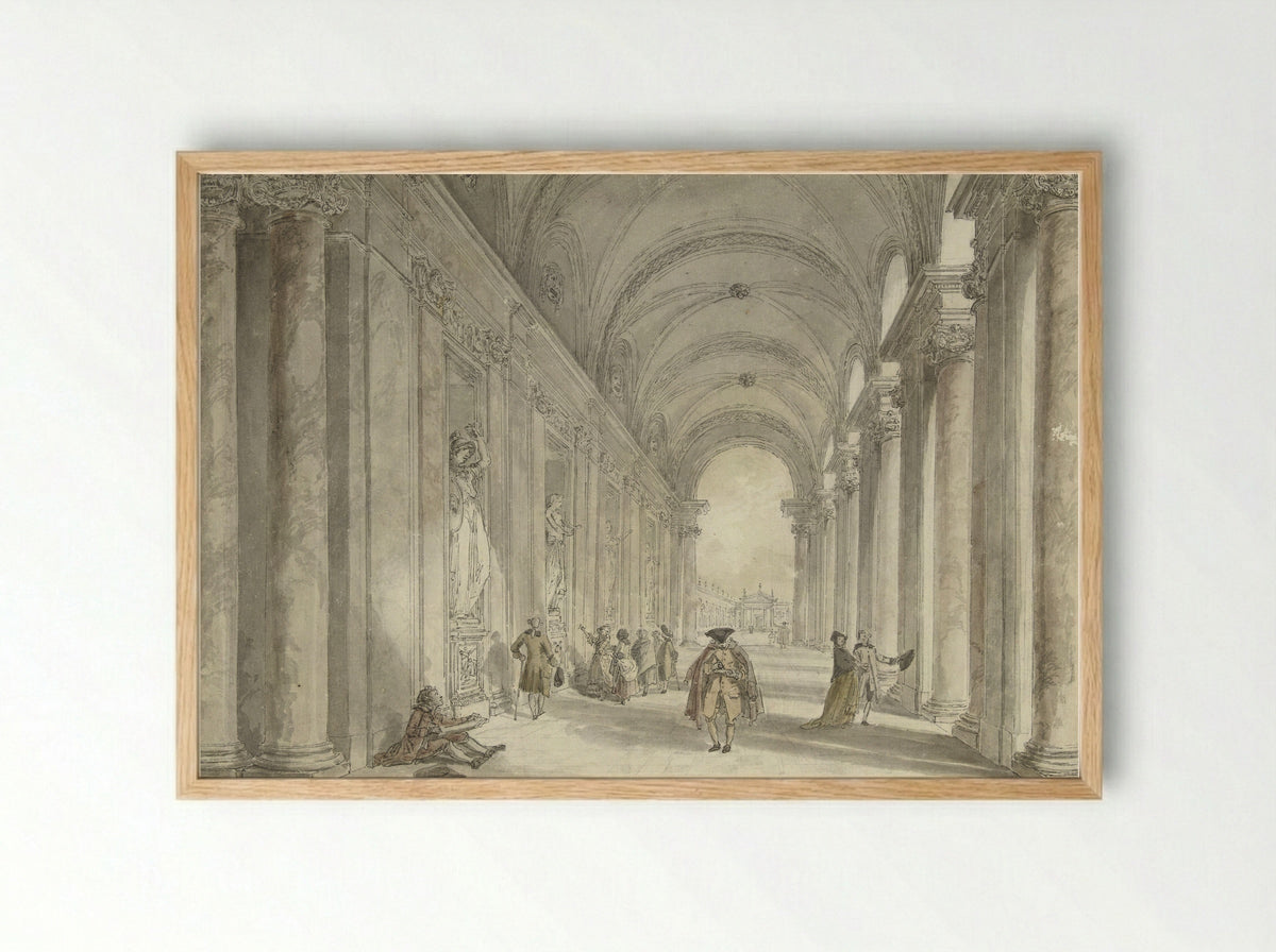 Colonnade of the Casino of the Villa Albani, in Rome - Hubert Robert - Framed Print Wood