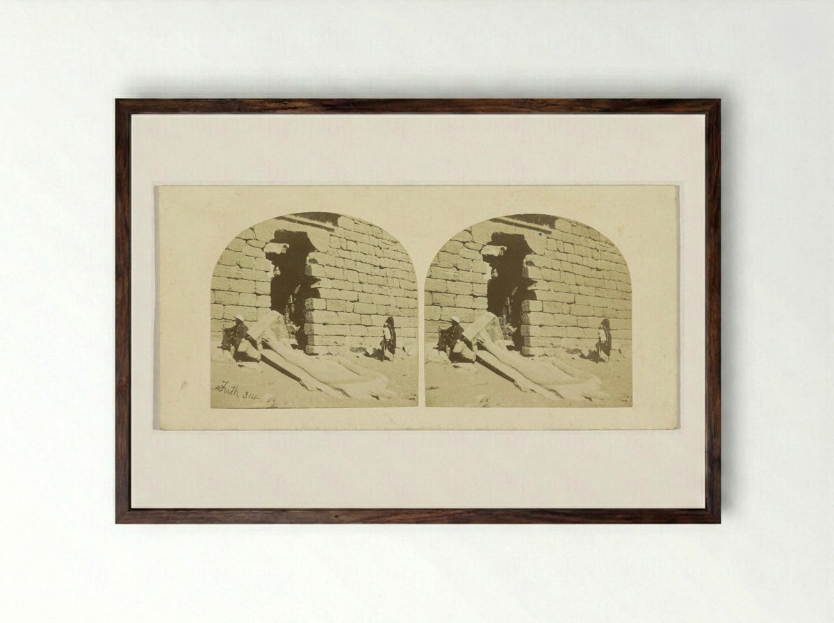 Colossus at the Entrance to the Temple of Wadi es-Sebua, Egypt - Francis Frith - Framed Print Dark Wood