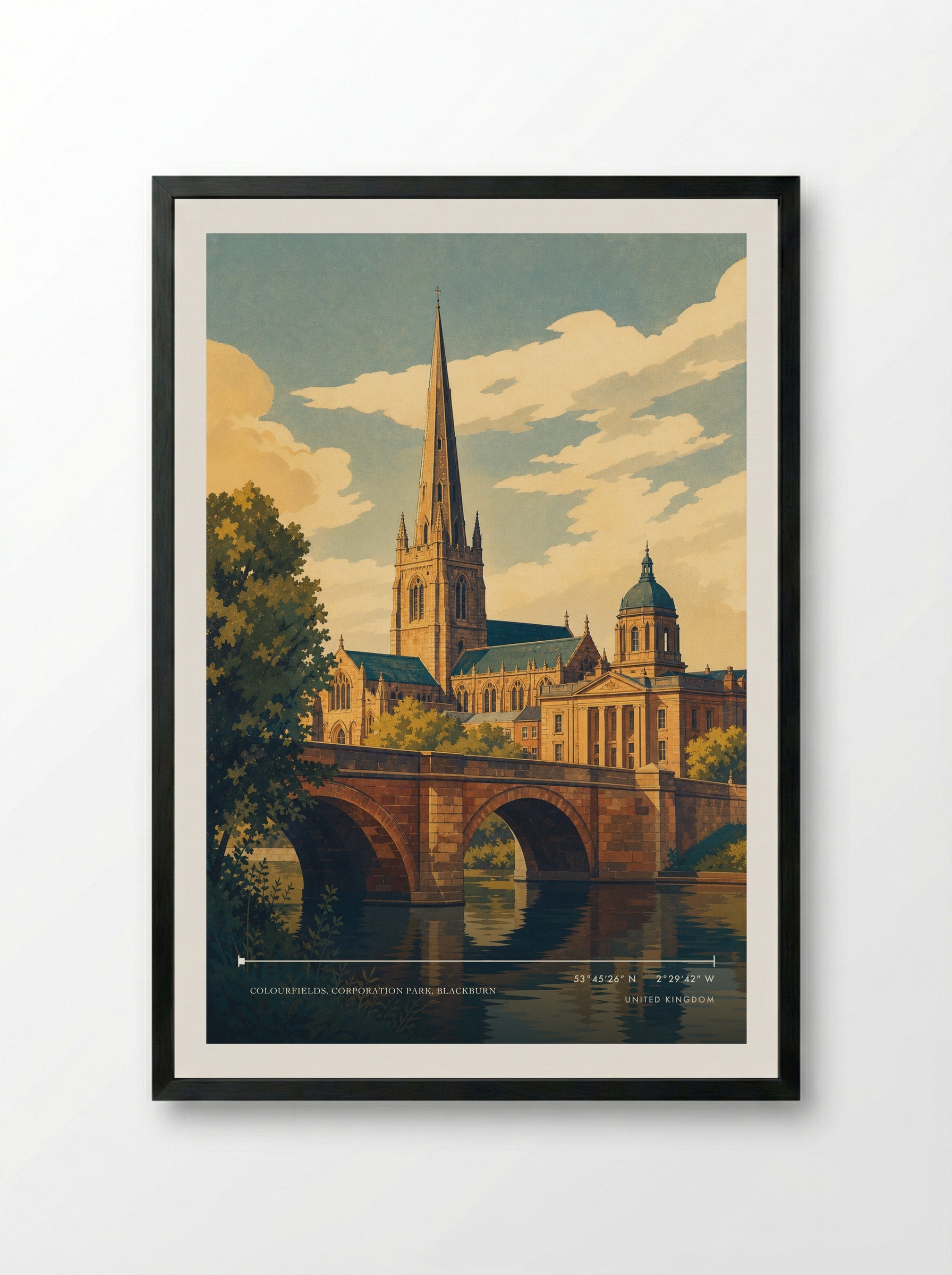 Colourfields, Corporation Park, Blackburn United Kingdom Travel Poster - Framed Print Black
