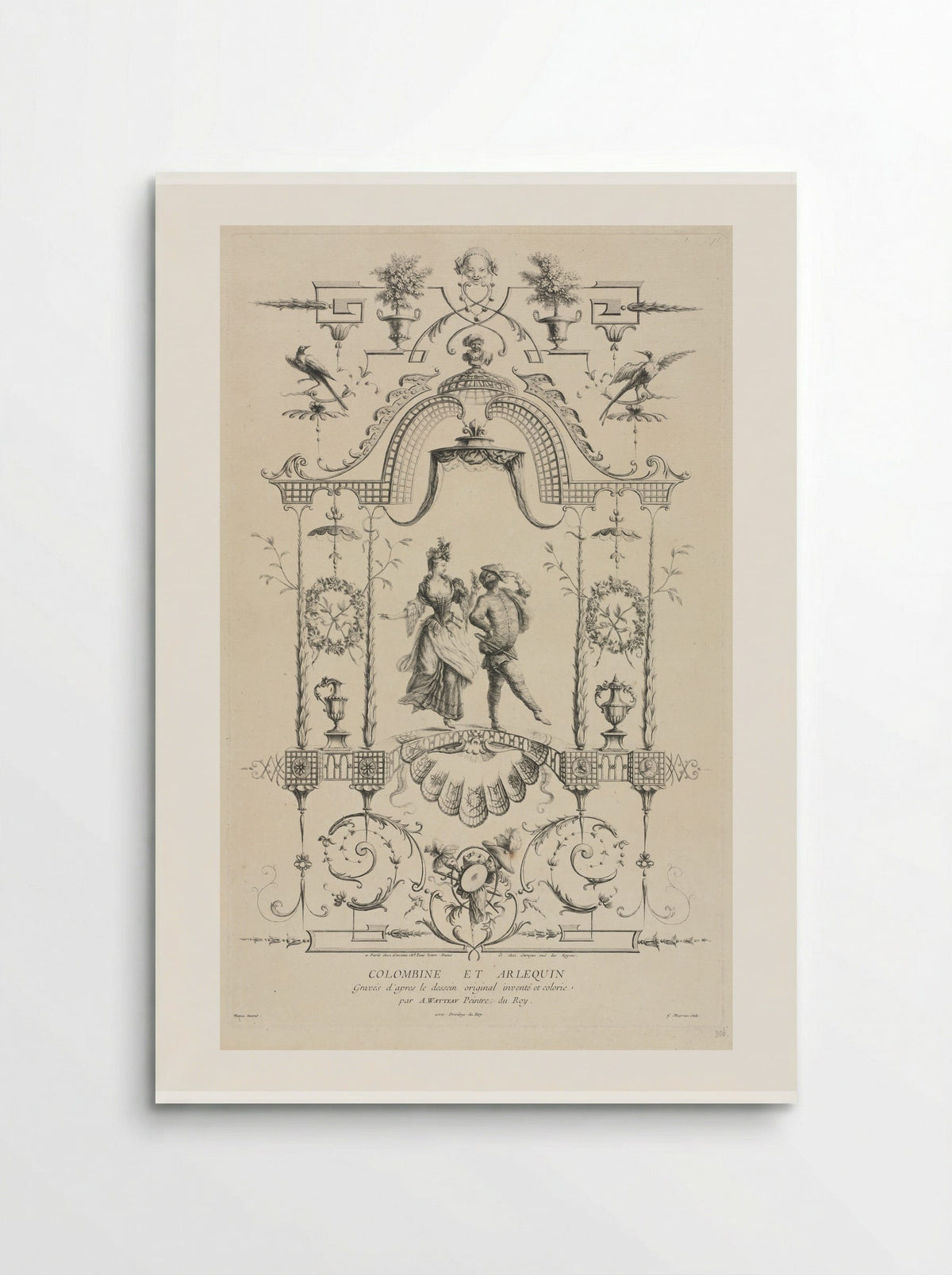 Columbine and Harlequin - Jean Moyreau - Poster