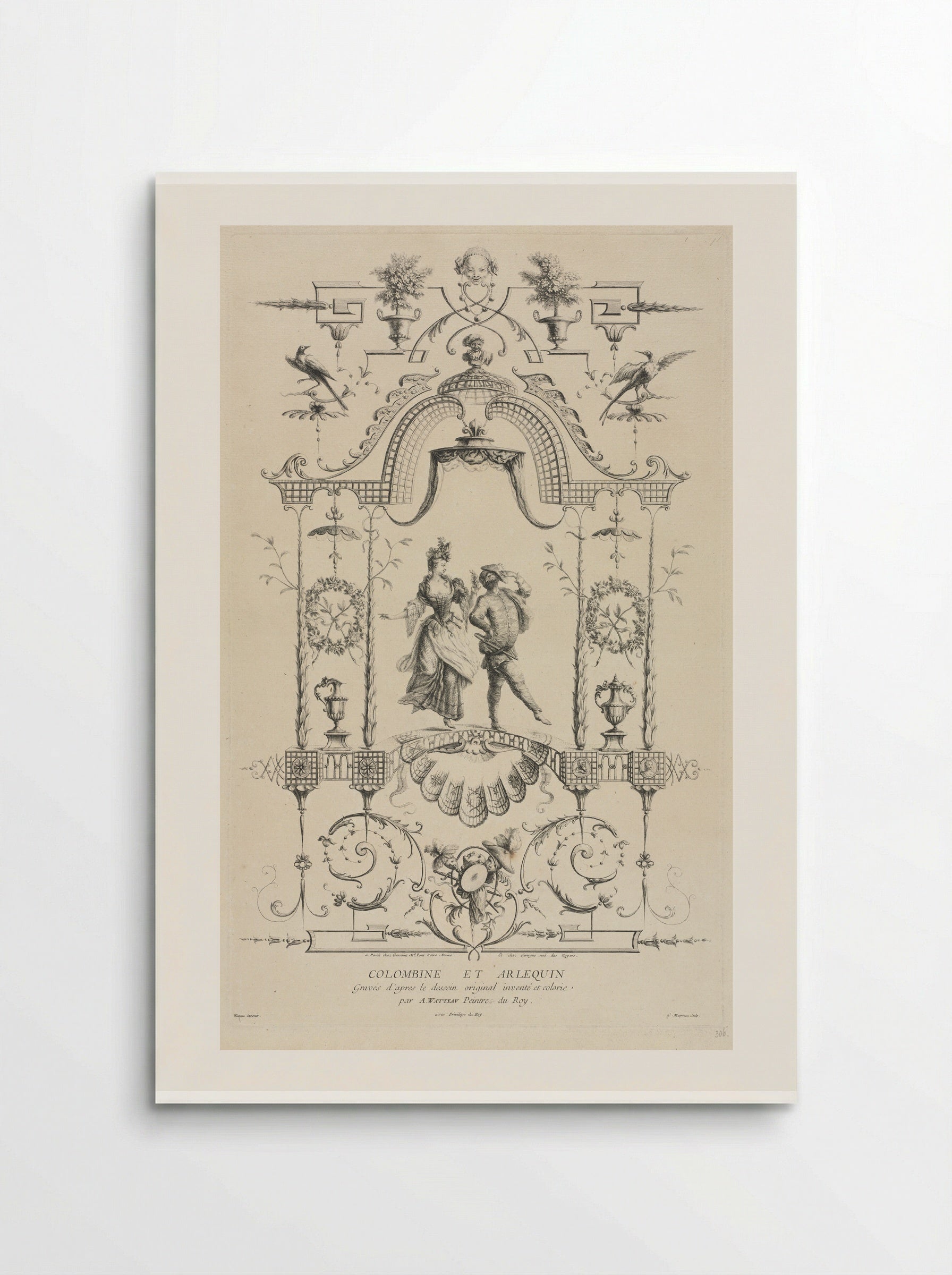 Columbine and Harlequin - Jean Moyreau - Poster