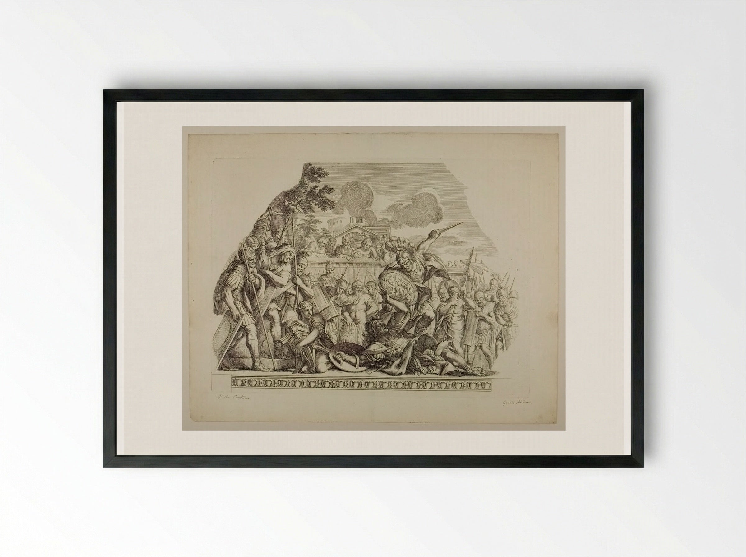 Combat of Aeneas and Turnus - Gérard Audran - Framed Print Black