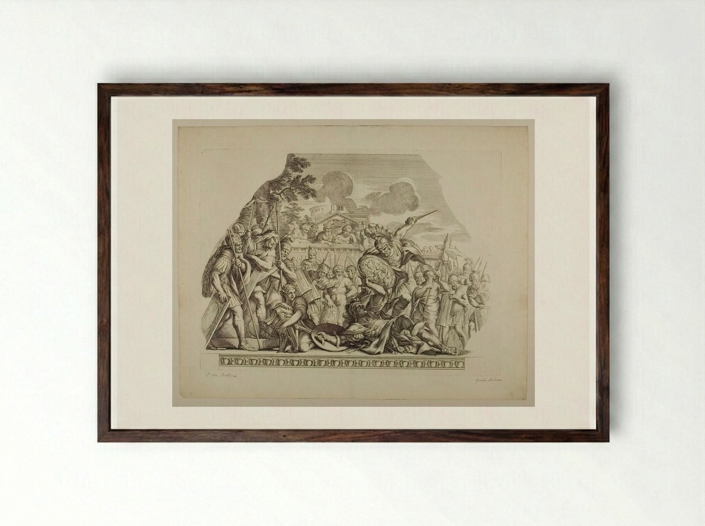 Combat of Aeneas and Turnus - Gérard Audran - Framed Print Dark Wood