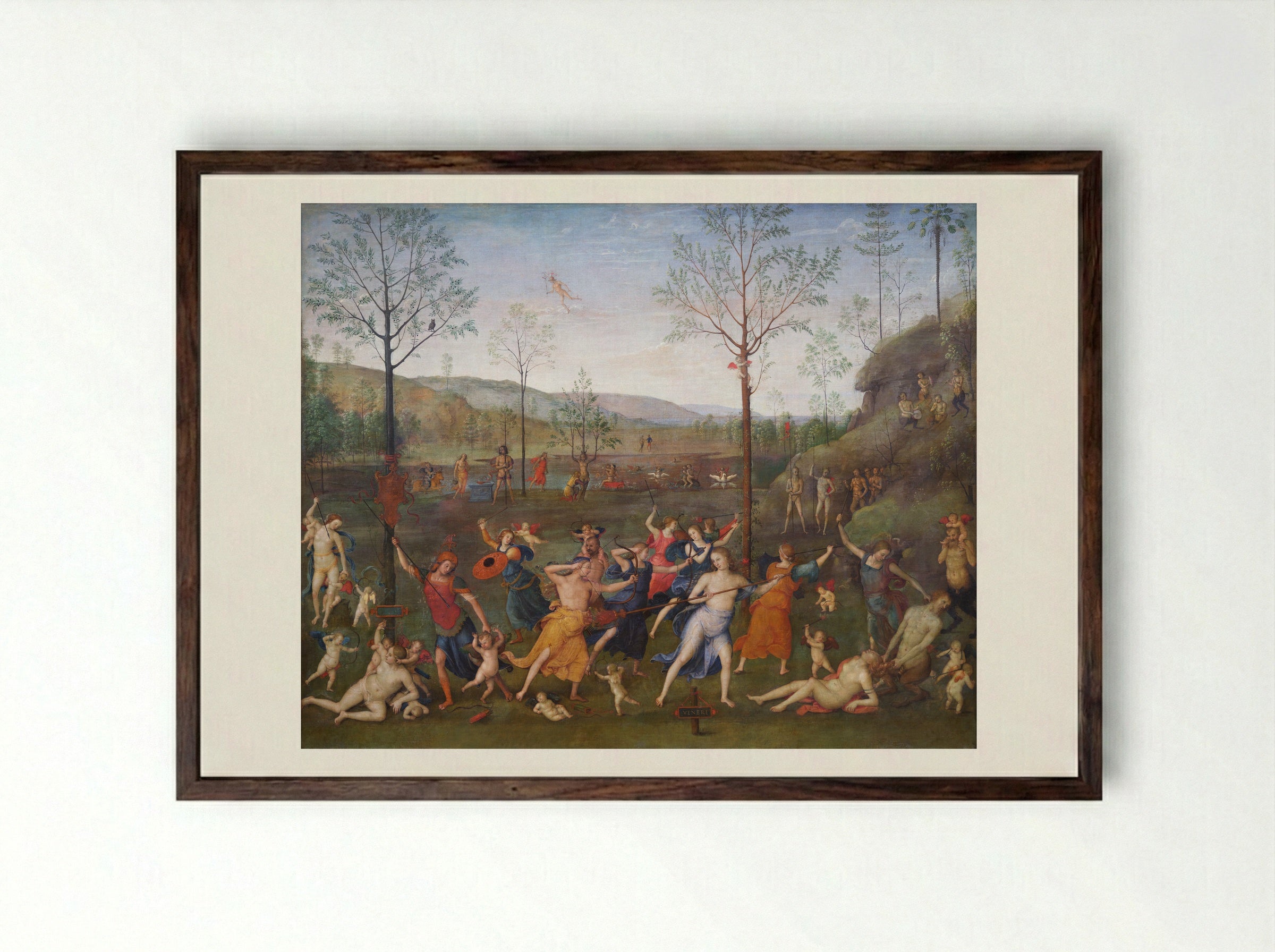 Combat of Love and Chastity - Pietro Perugino - Framed Print Dark Wood