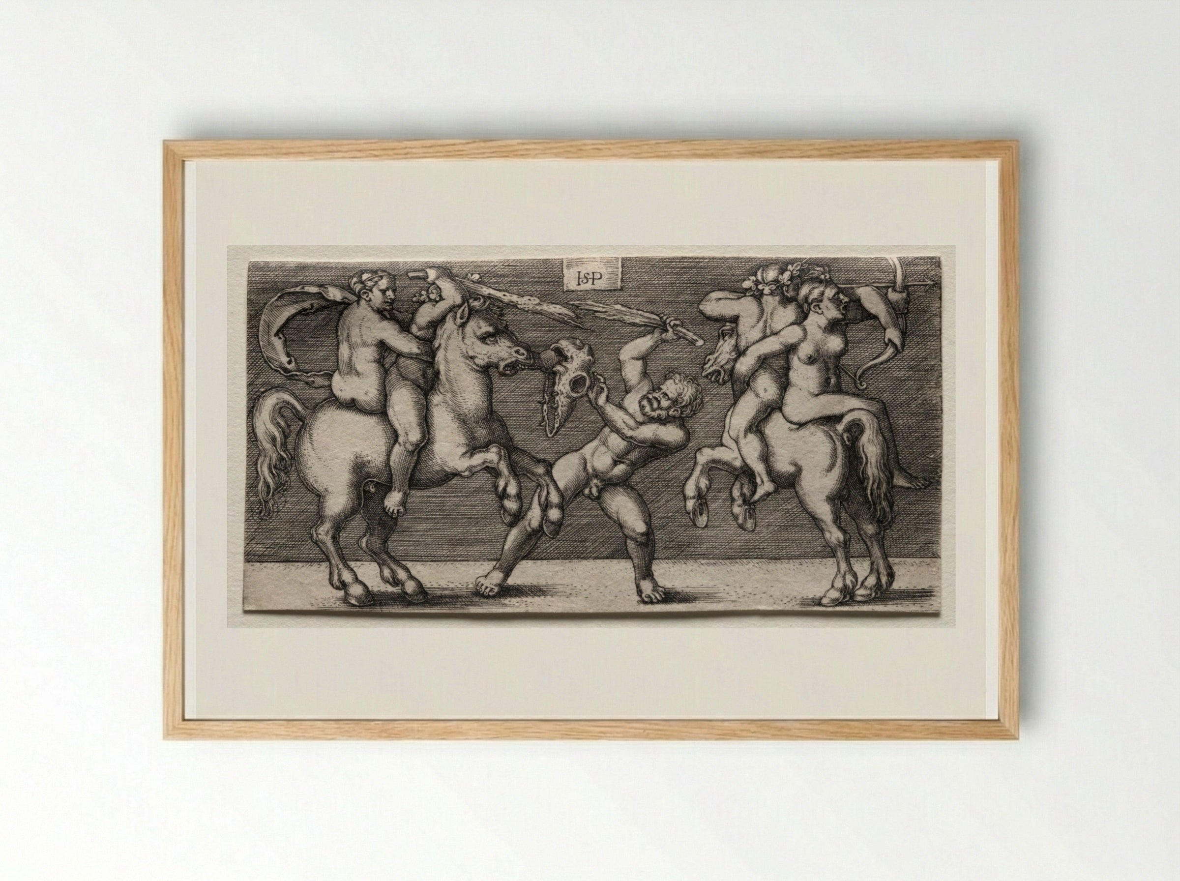Combat of Three Men - Hans Sebald Beham - Framed Print Wood