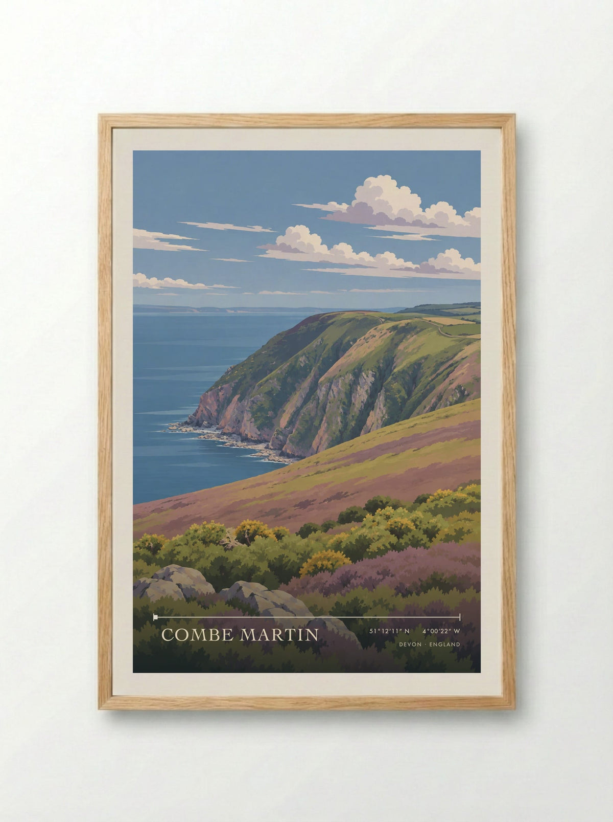 Combe Martin, Devon | Travel Poster - Framed Print Wood
