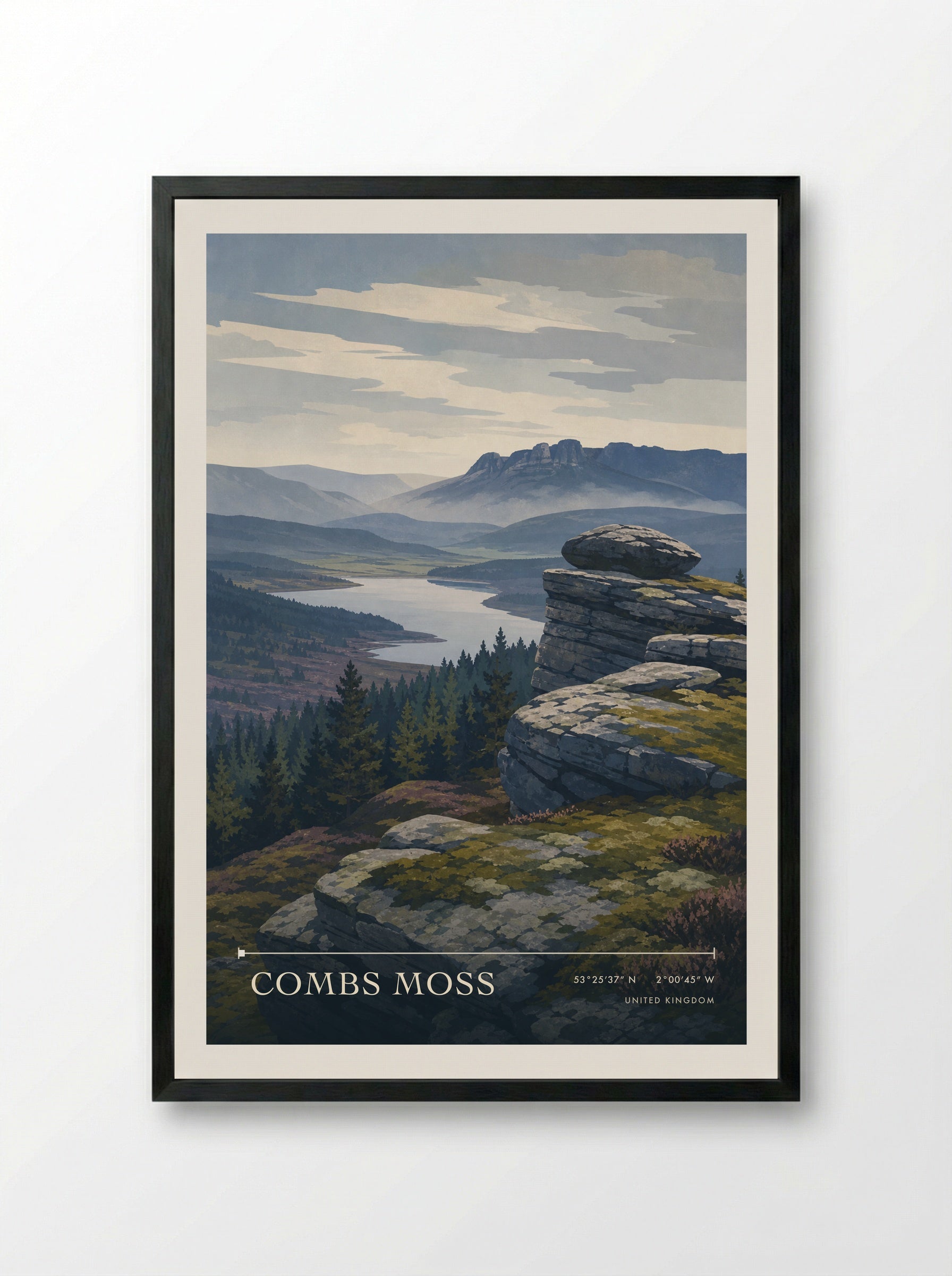 Combs Moss United Kingdom Travel Poster - Framed Print Black