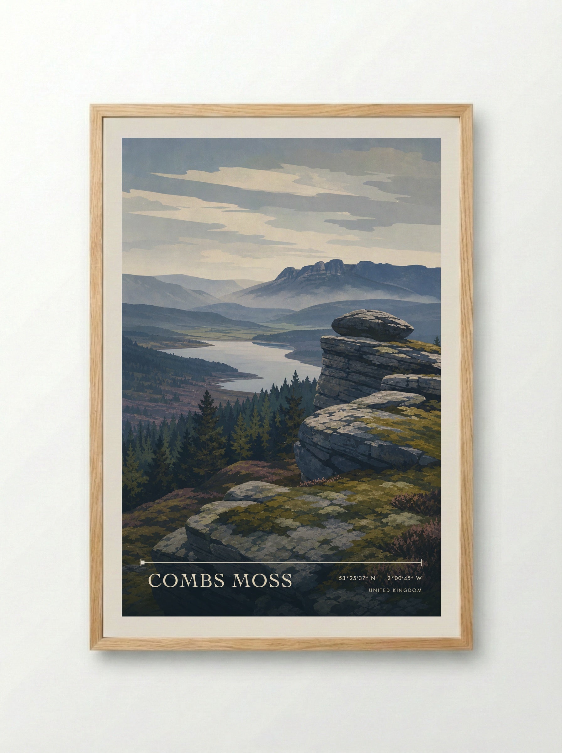 Combs Moss United Kingdom Travel Poster - Framed Print Wood