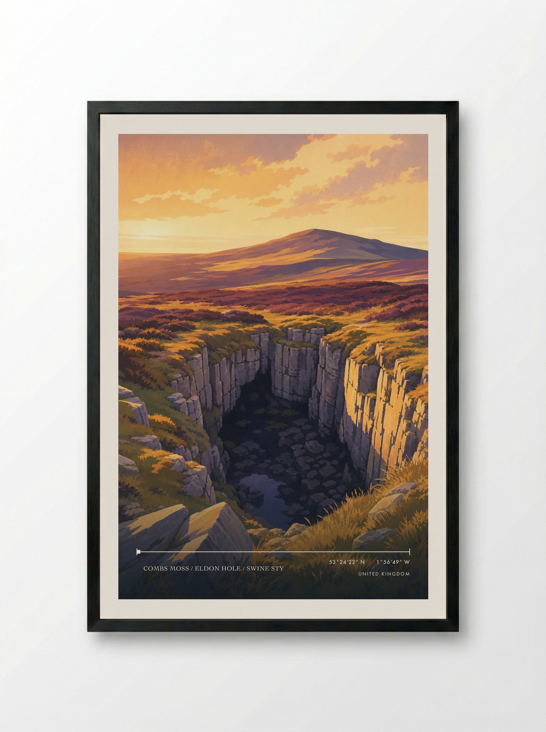 Combs Moss / Eldon Hole / Swine Sty United Kingdom Travel Poster - Framed Print Black