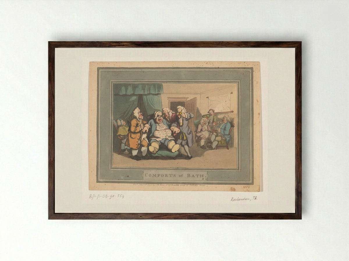 Comforts of Bath, Plate 1 - Thomas Rowlandson - Framed Print Dark Wood