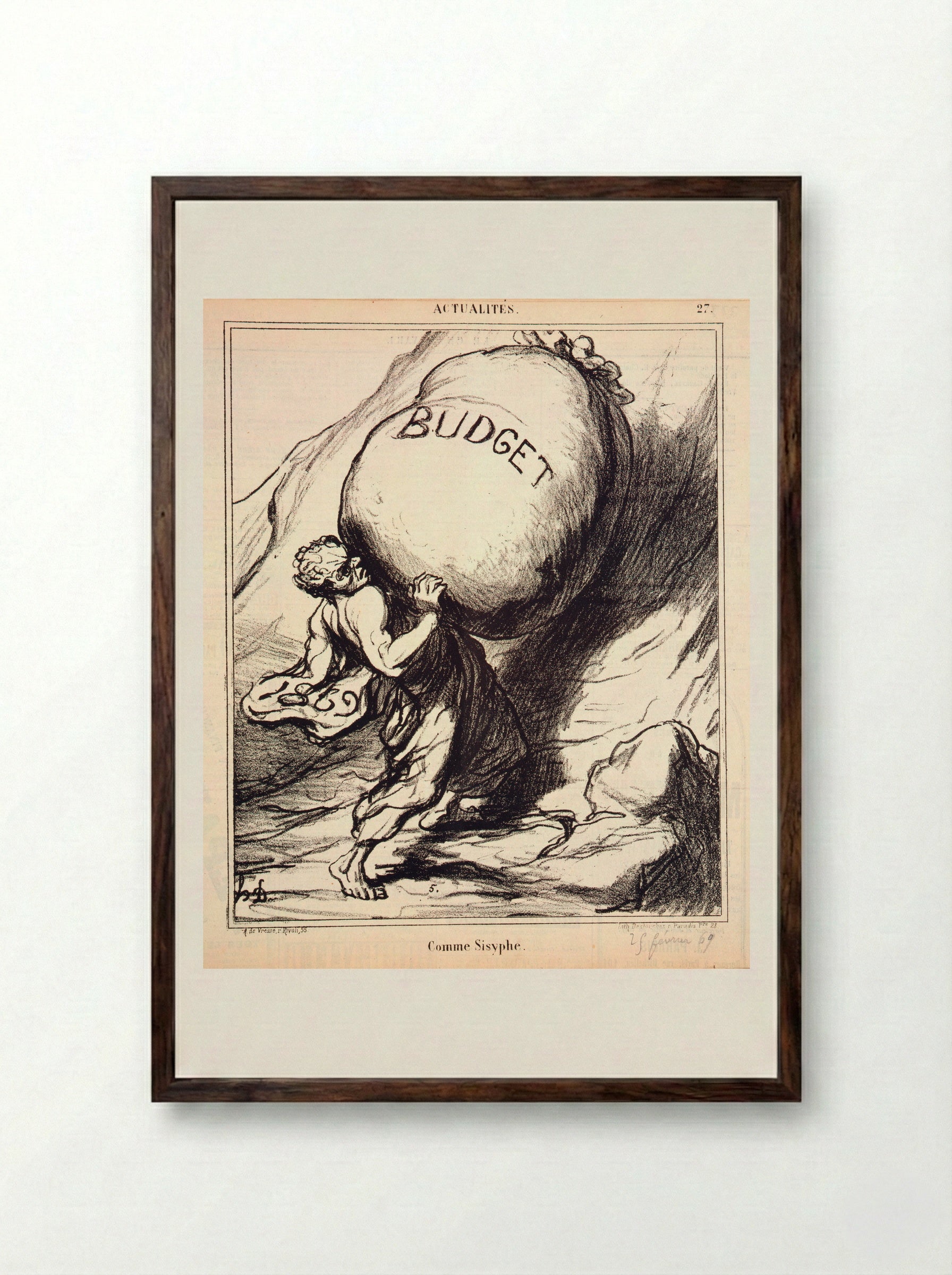 Comme Sisyphe - Honoré-Victorin Daumier - Framed Print Dark Wood