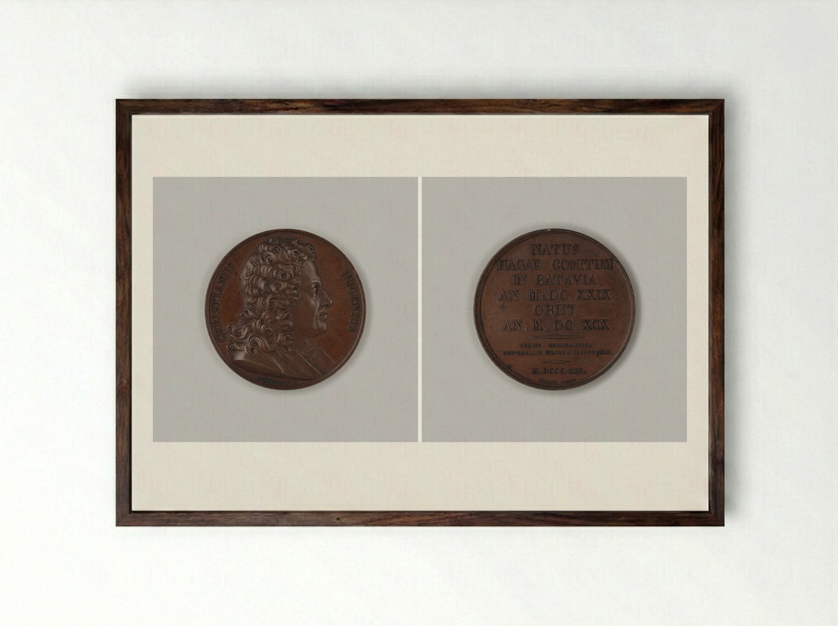 Commemorative Medal of Christiaan Huygens - Christiaan Huygens - Framed Print Dark Wood