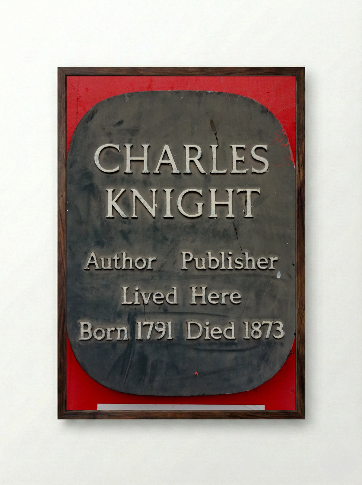 Commemorative Plaque for Charles Knight - Charles Knight - Framed Print Dark Wood