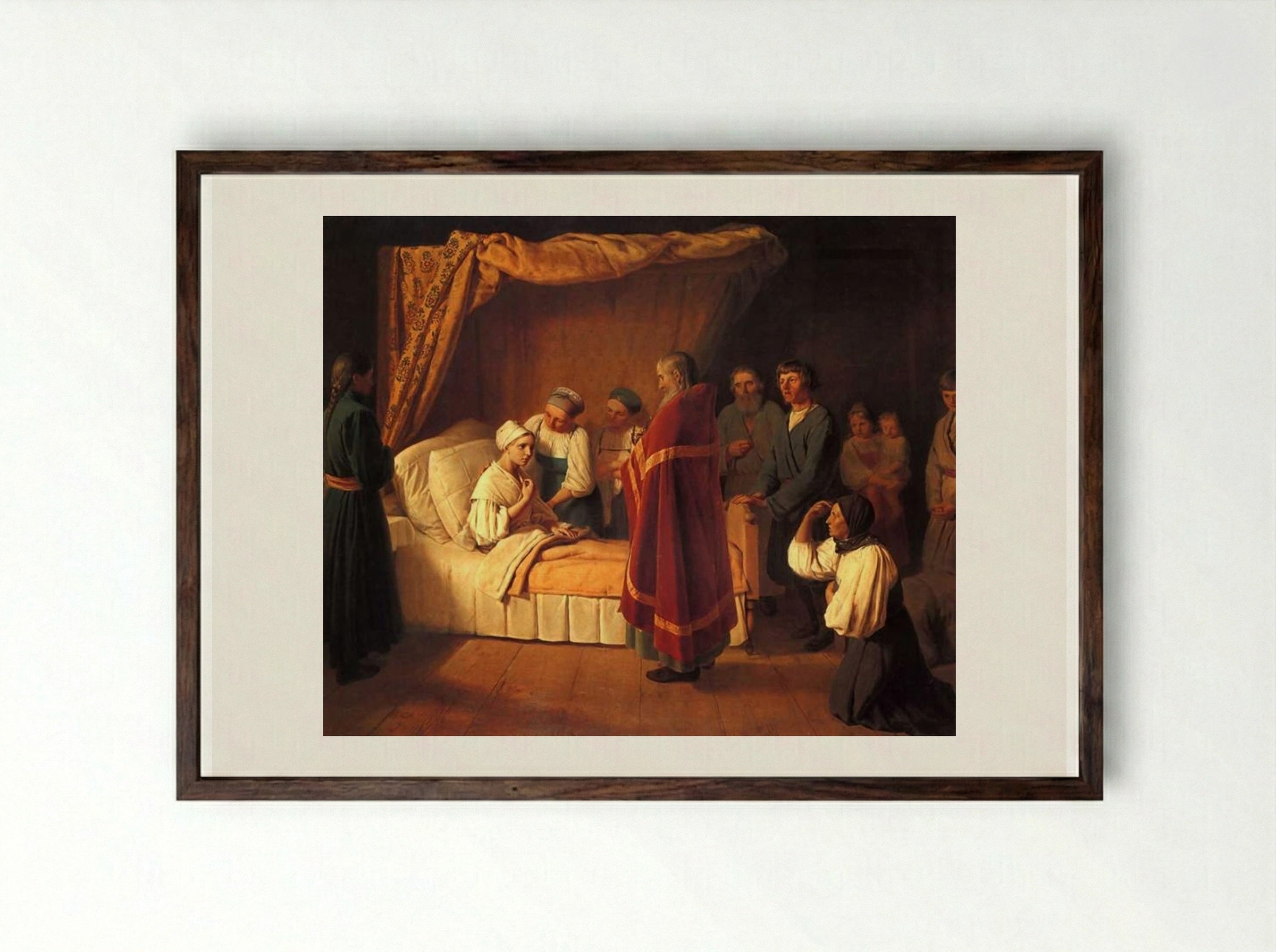 Communion of the Dying - Alexey Venetsianov - Framed Print Dark Wood