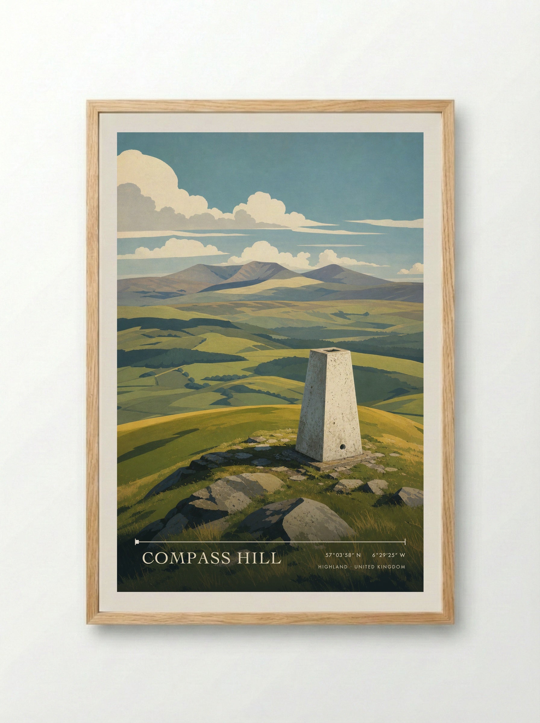 Compass Hill Highland United Kingdom Travel Poster - Framed Print Wood