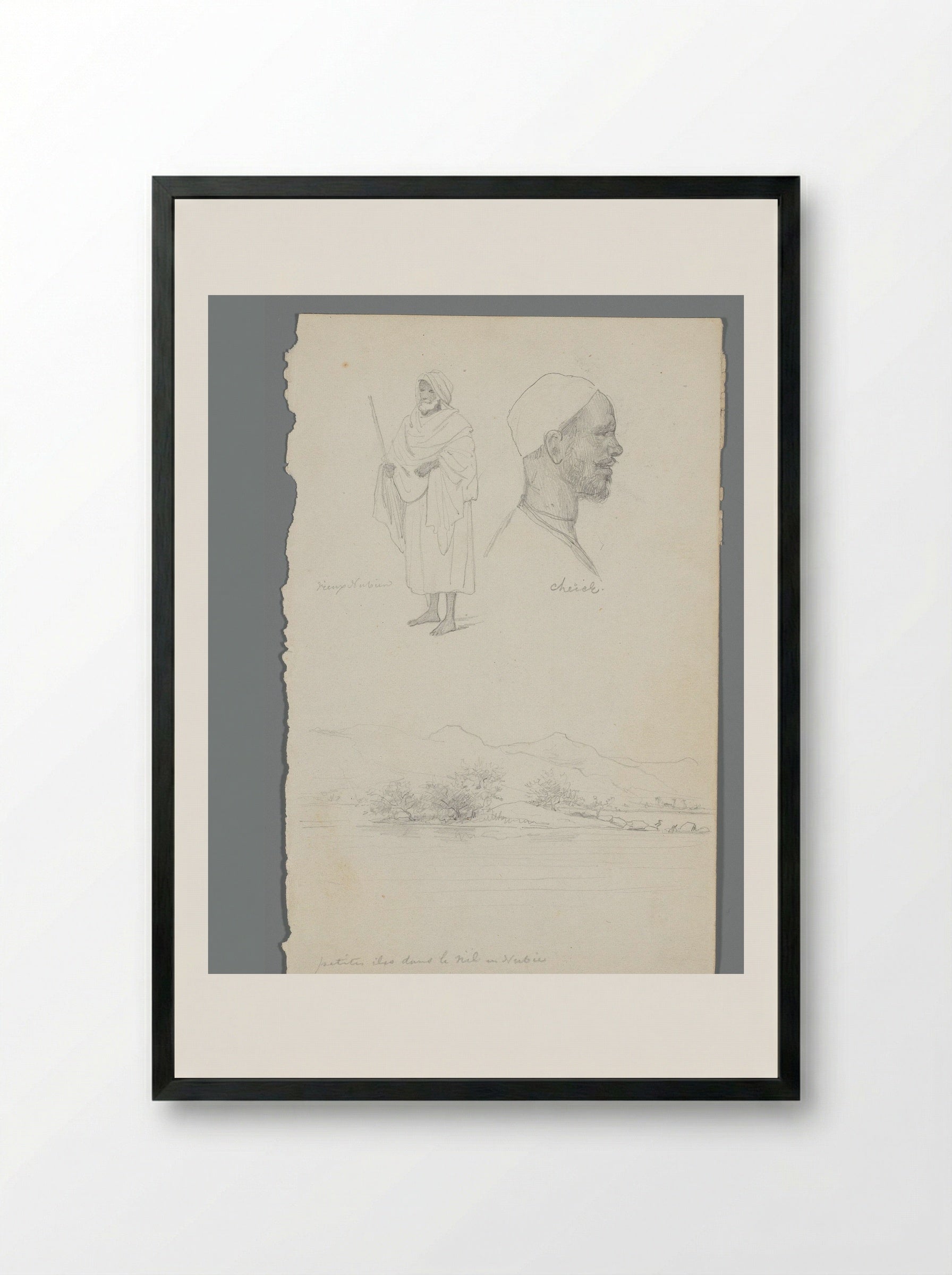 Compositie met kustlandschap, profielkop en staande Nubiër - Willem de Famars Testas - Framed Print Black