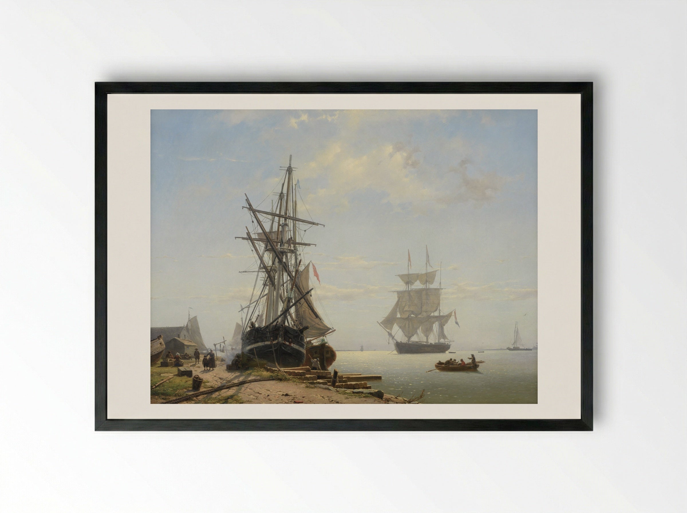 Compositie met schepen en gezicht op de Haringpakkerij en de Oudekerkstoren - Willem Anthonie van Deventer - Framed Print Black