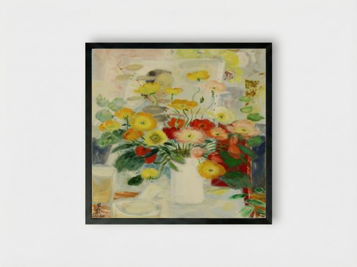 Composition (Floral Still Life) - Le Pho - Framed Print Black