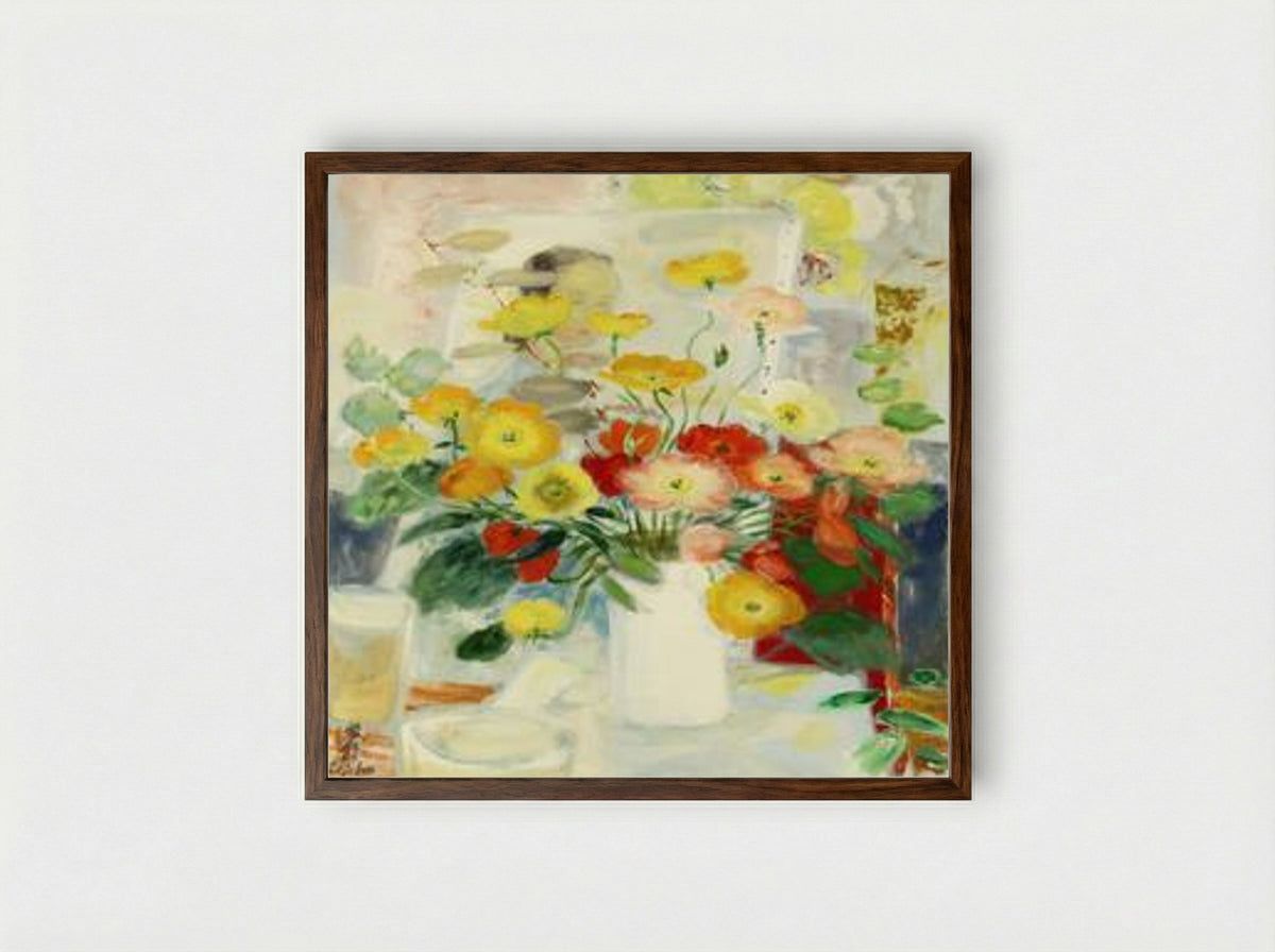 Composition (Floral Still Life) - Le Pho - Framed Print Dark Wood